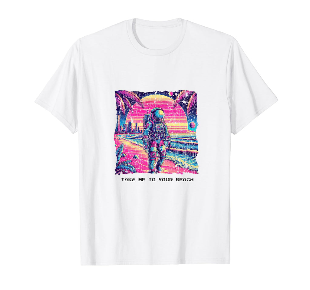 Astronaut Beach 80S Synthwave T-Shirt - Graphic Print Unisex - T-Shirt, Sweatshirt, Hoodie