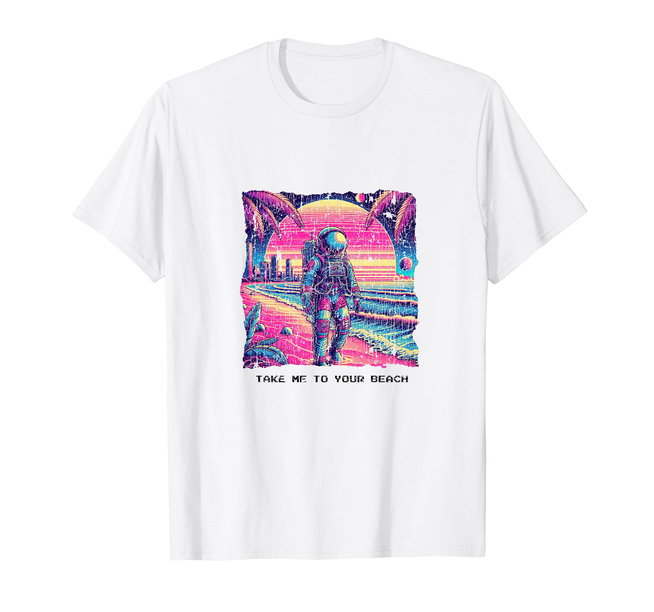 Astronaut Beach 80S Synthwave T-Shirt - Graphic Print Unisex - T-Shirt, Sweatshirt, Hoodie