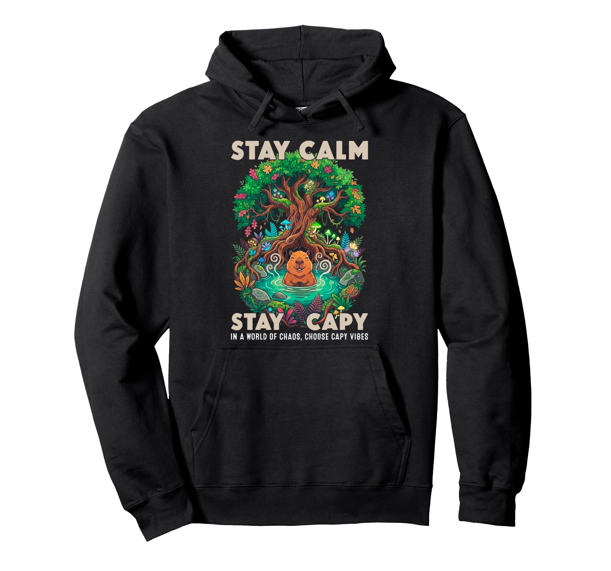 Stay Capy Capybara Zen Forest Nature Hoodie - Aesthetic Graphic Unisex - T-Shirt, Sweatshirt, Hoodie