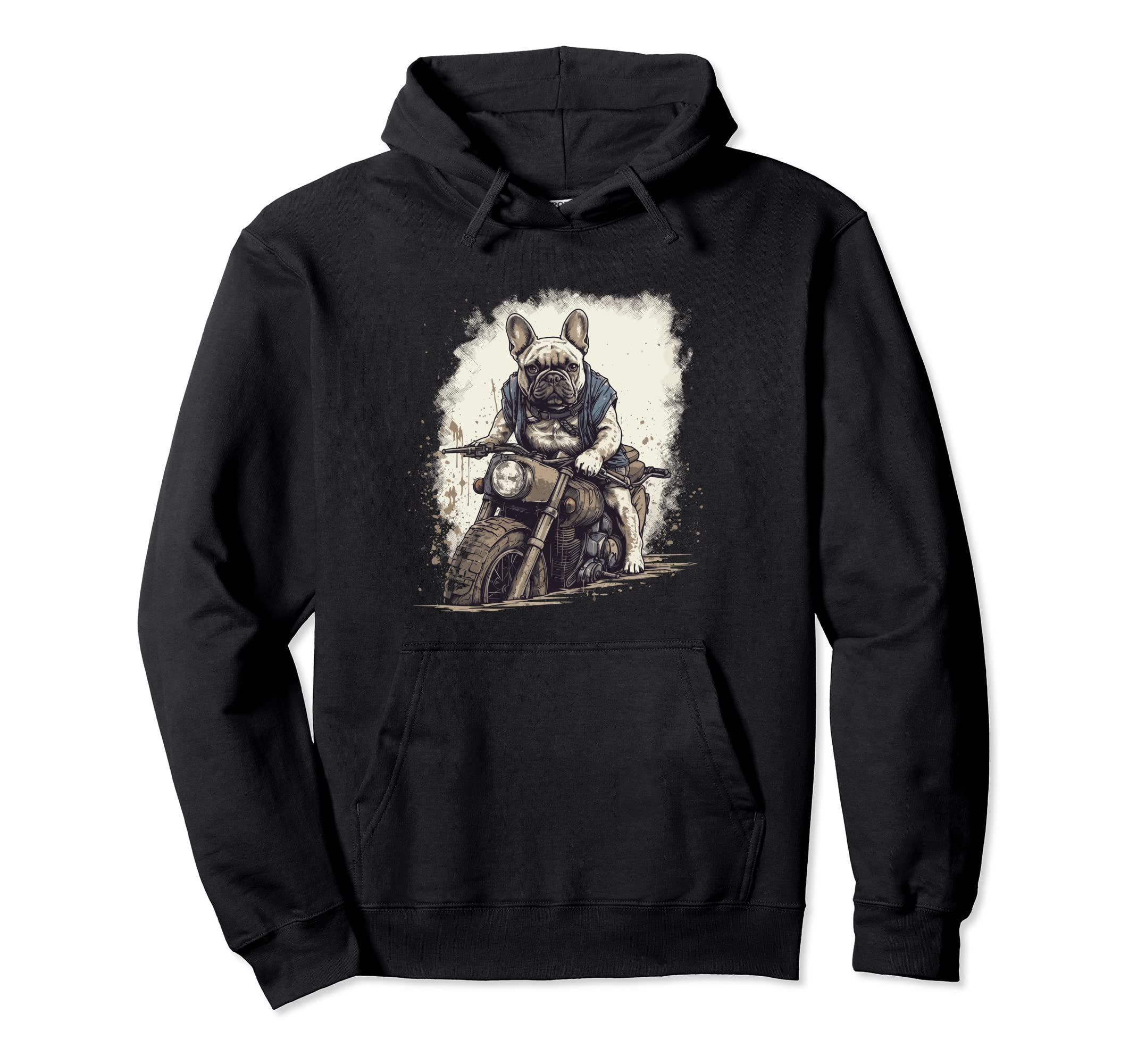 Funny French Bulldog Biker French Hoodie - Graphic Print for Adults - T-Shirt, Sweatshirt, Hoodie