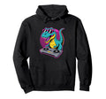 Funny Dj Dinosaur Turntable Synthwave Hoodie - Minimalist Print Men Women - T-Shirt, Sweatshirt, Hoodie