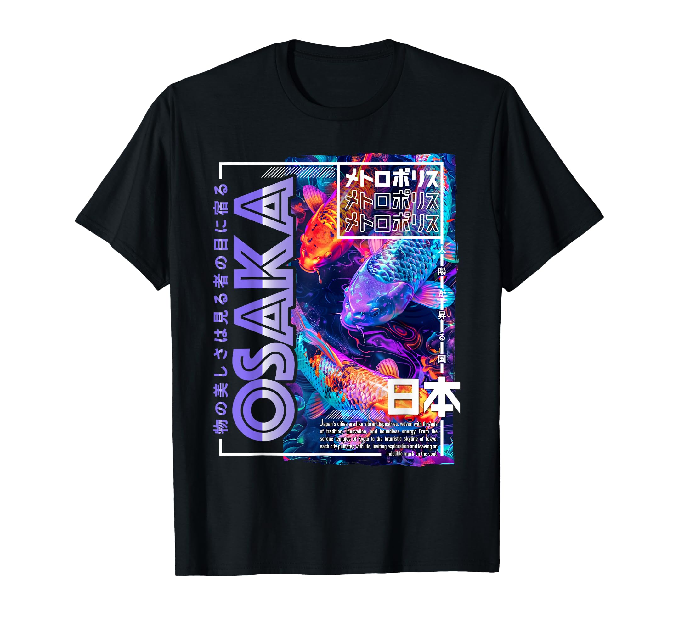 Osaka City 80S Synthwave Koi Carp T-Shirt - Fun Novelty Design Men Women - T-Shirt, Sweatshirt, Hoodie