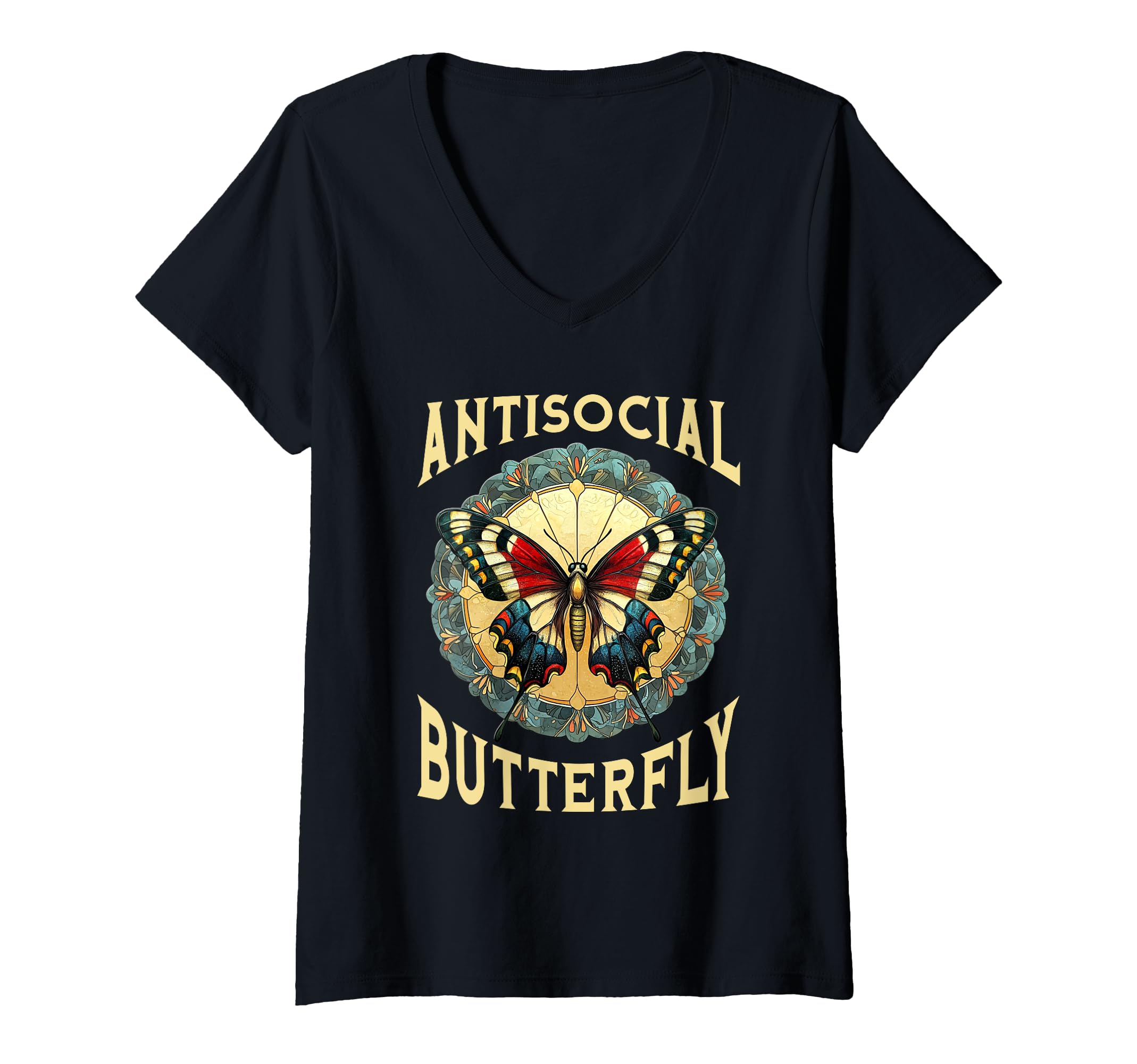 Womens Antisocial Butterfly V Neck T-Shirt - Novelty Apparel Men Women - T-Shirt, Sweatshirt, Hoodie