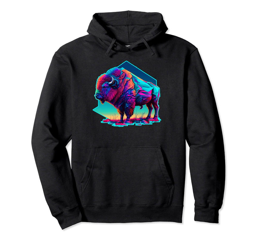 Vaporwave Synthwave Bison American Hoodie - Fun Novelty Design Unisex - T-Shirt, Sweatshirt, Hoodie