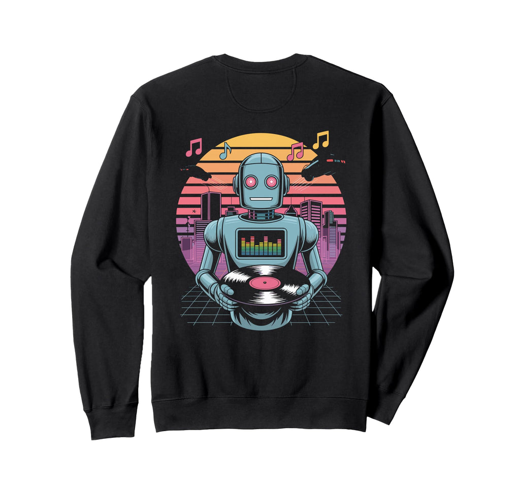 Robot Dj Vinyl City Skyline Music Sweatshirt - Minimalist Print Unisex - T-Shirt, Sweatshirt, Hoodie