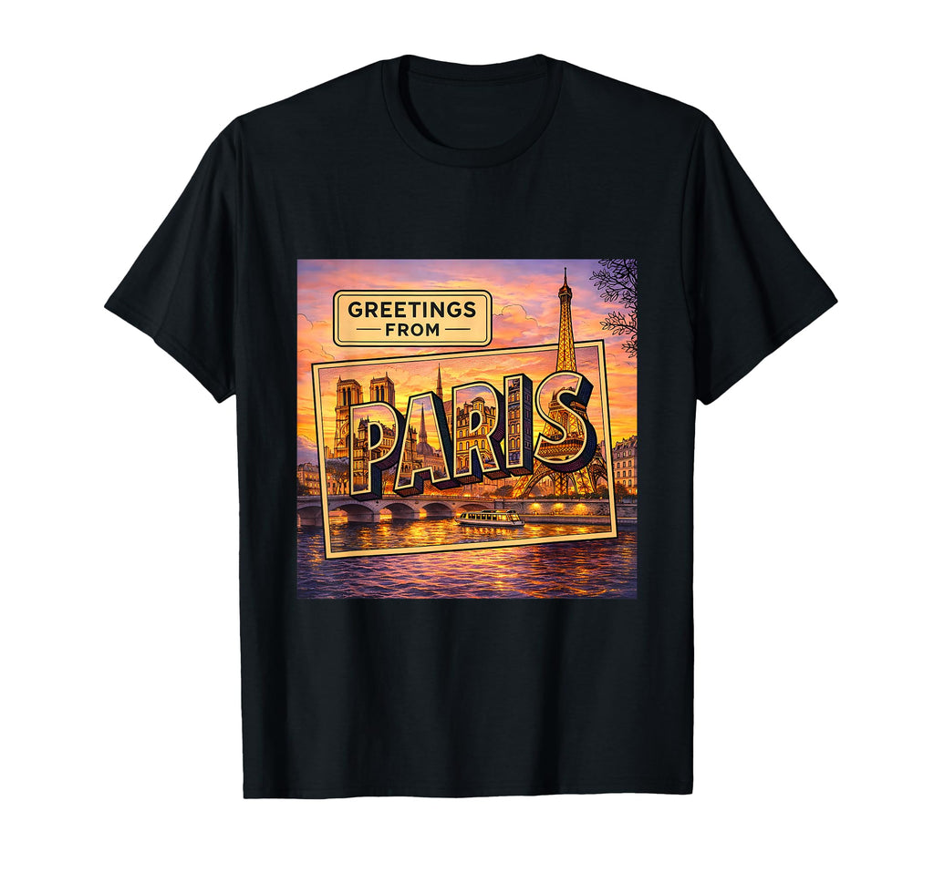 Paris France Travel Postcard T-Shirt - Unique Graphic for Adults - T-Shirt, Sweatshirt, Hoodie