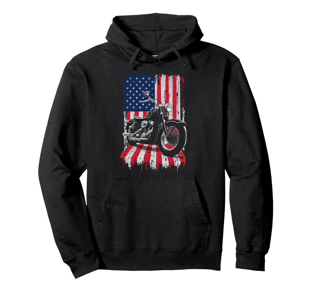 Patriotic Motorcycle Usa Flag Biker Hoodie - Aesthetic Graphic Men Women - T-Shirt, Sweatshirt, Hoodie