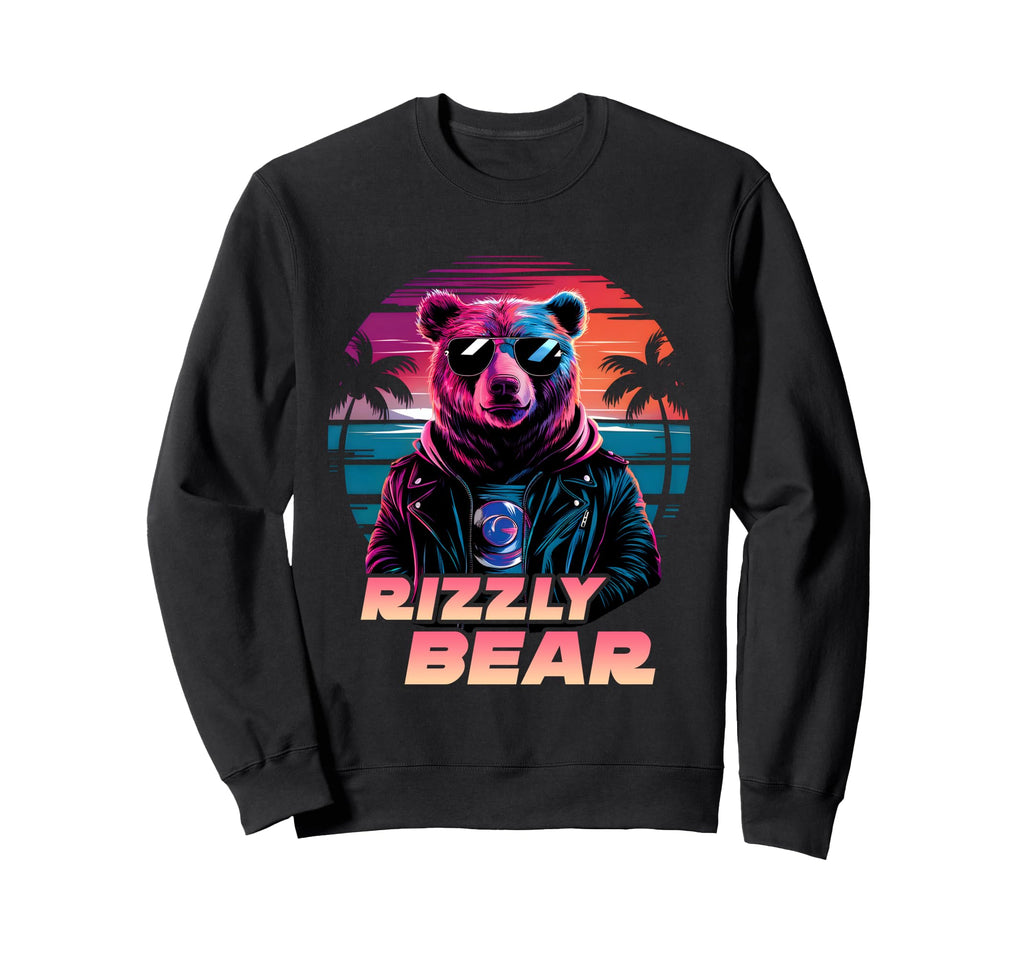Rizzly Bear Synthwave Sweatshirt - Casual Everyday Wear for Adults - T-Shirt, Sweatshirt, Hoodie