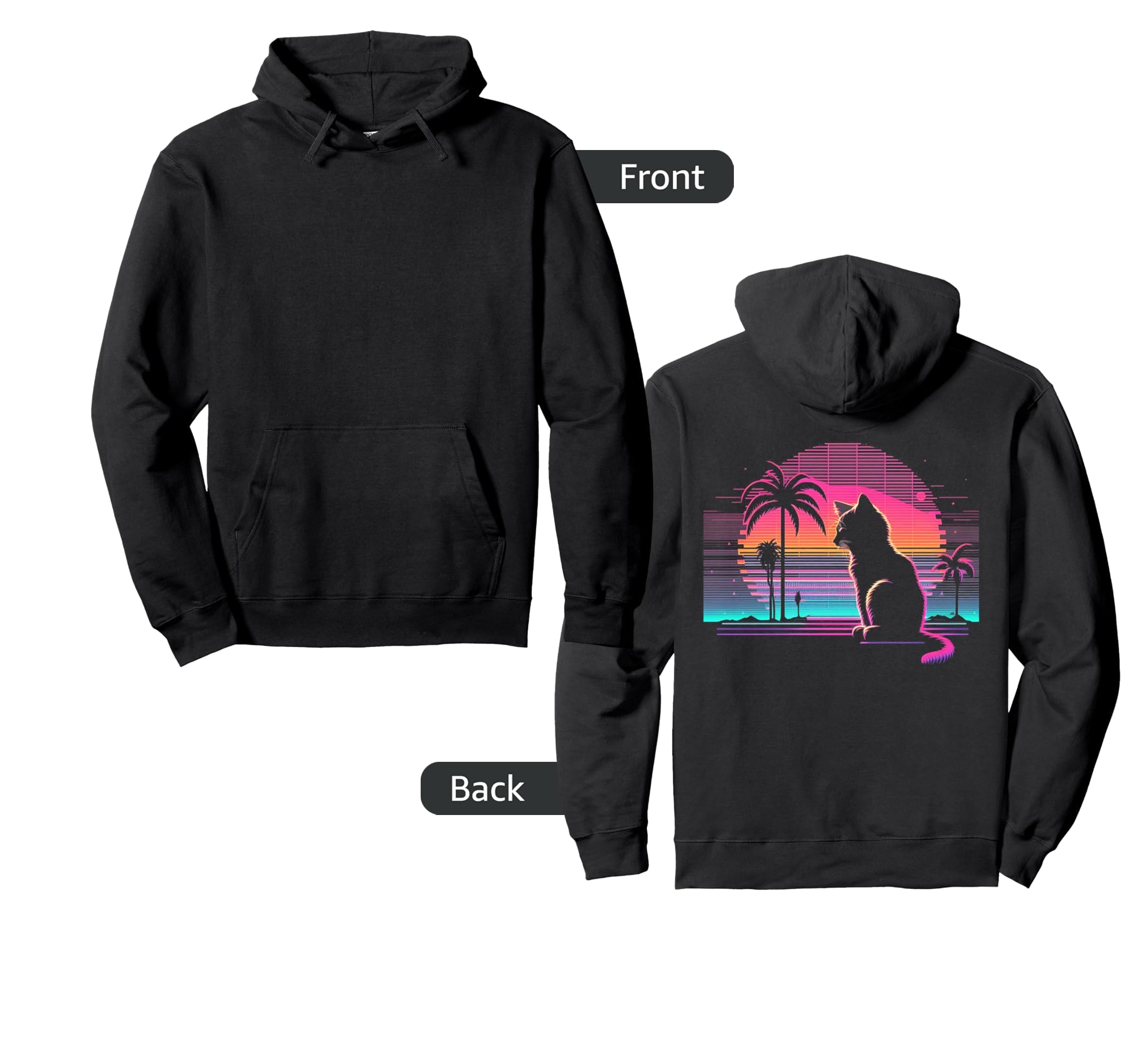 Cat Vaporwave Retrowave Aesthetic Hoodie - Novelty Apparel for Adults - T-Shirt, Sweatshirt, Hoodie
