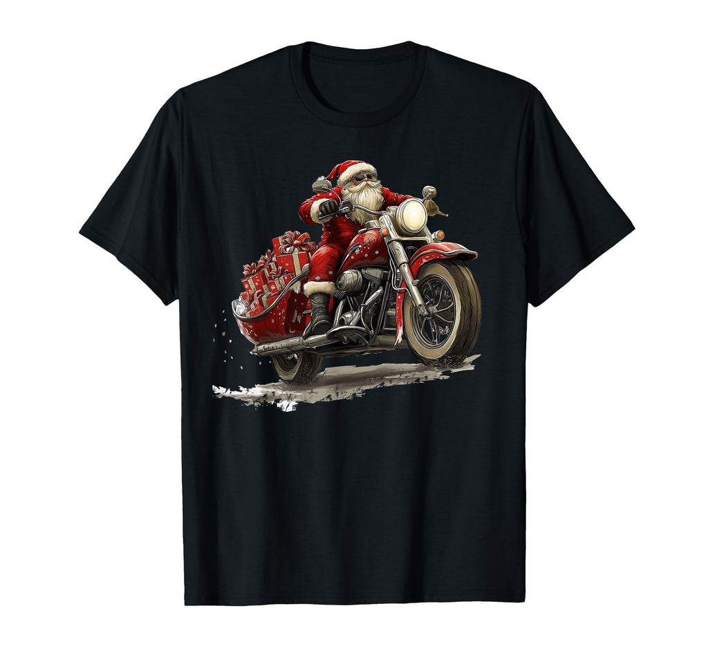 Funny Santa Riding Motorcycle Bike T-Shirt - Fun Novelty Design for Adults - T-Shirt, Sweatshirt, Hoodie