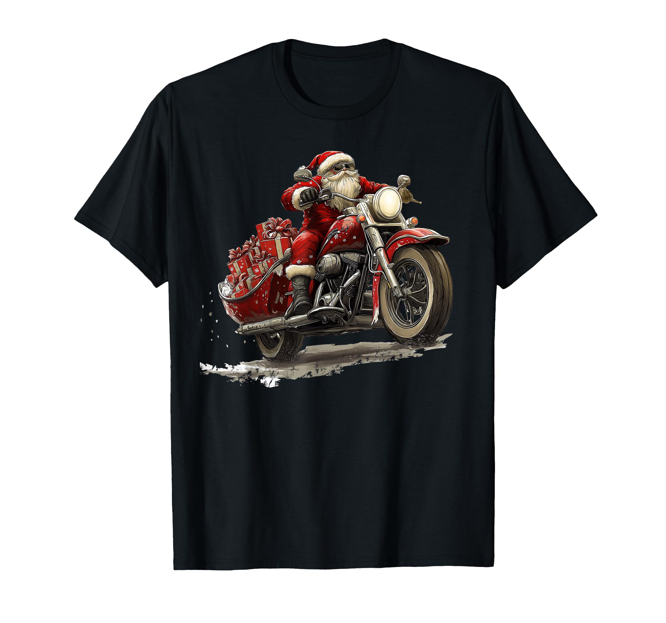 Funny Santa Riding Motorcycle Bike T-Shirt - Fun Novelty Design for Adults - T-Shirt, Sweatshirt, Hoodie