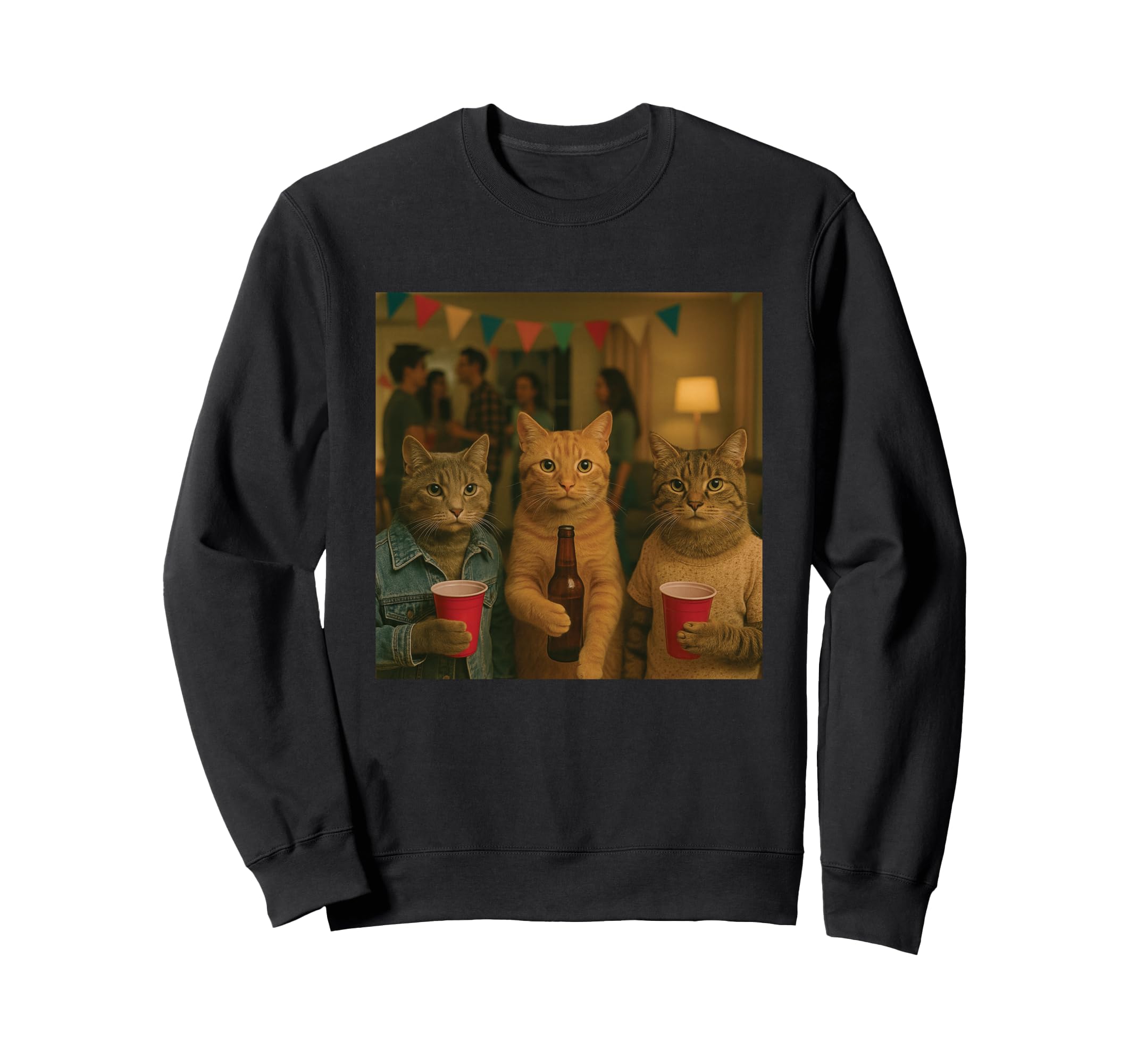 Funny Cat Party Cats Photo Sweatshirt - Fun Novelty Design for Adults - T-Shirt, Sweatshirt, Hoodie