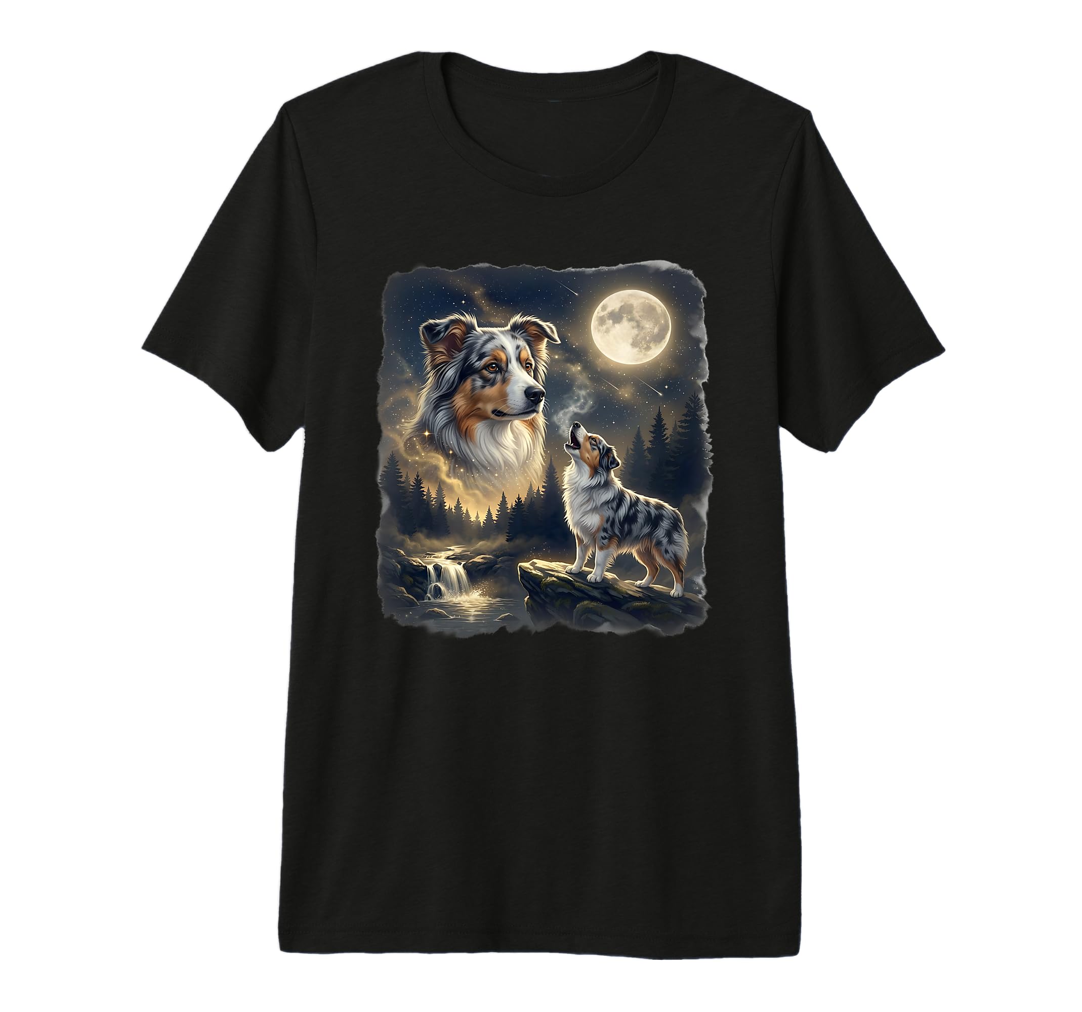 Australian Shepherd Howling To Moon 90S T-Shirt - Trendy Graphic Men Women - T-Shirt, Sweatshirt, Hoodie