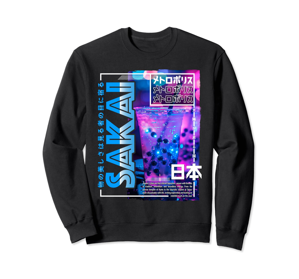 Sakai City 80S Synthwave Boba Tea Sweatshirt - Custom Art Print Men Women - T-Shirt, Sweatshirt, Hoodie
