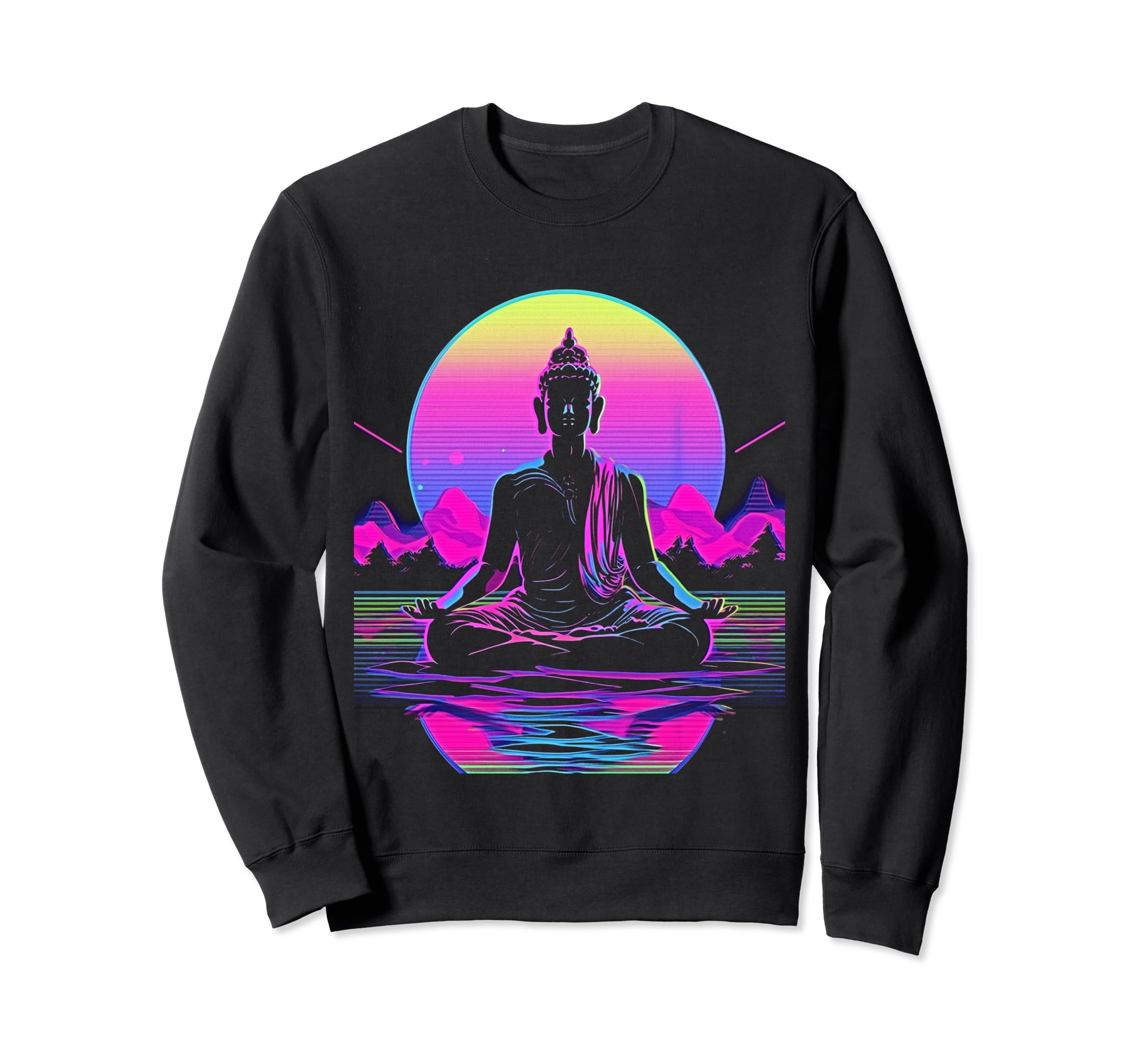 Synthwave Alien Buddha Sweatshirt - Fun Novelty Design for Adults - T-Shirt, Sweatshirt, Hoodie