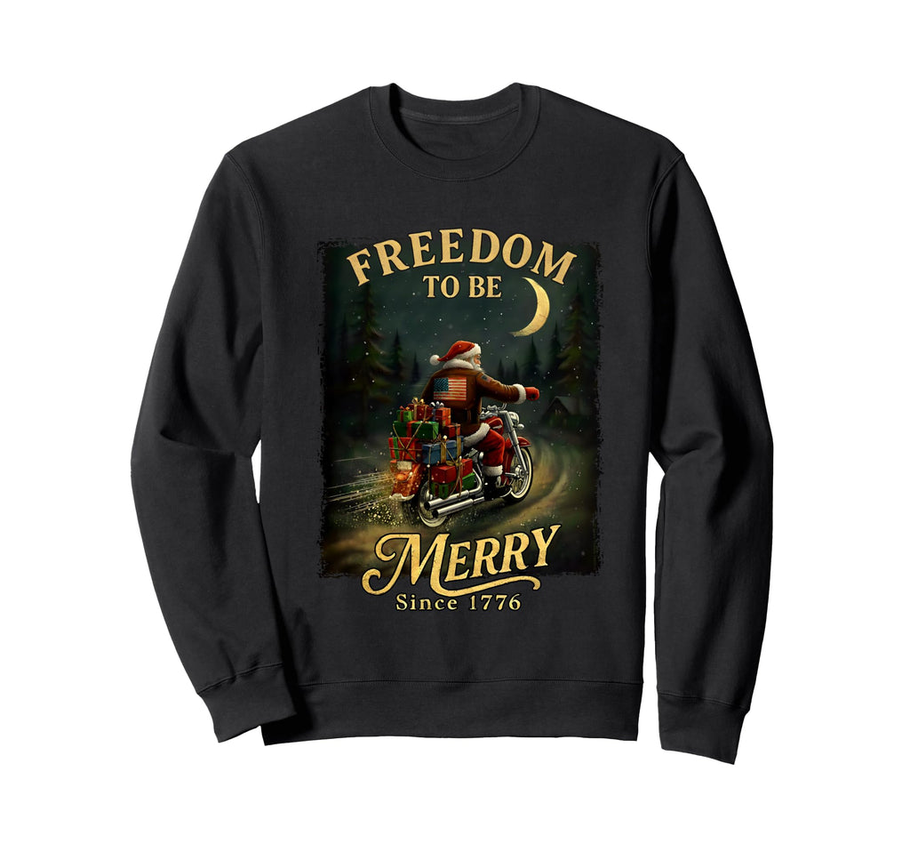 Patriotic Santa Riding Motorcycle Sweatshirt - Minimalist Print for Adults - T-Shirt, Sweatshirt, Hoodie