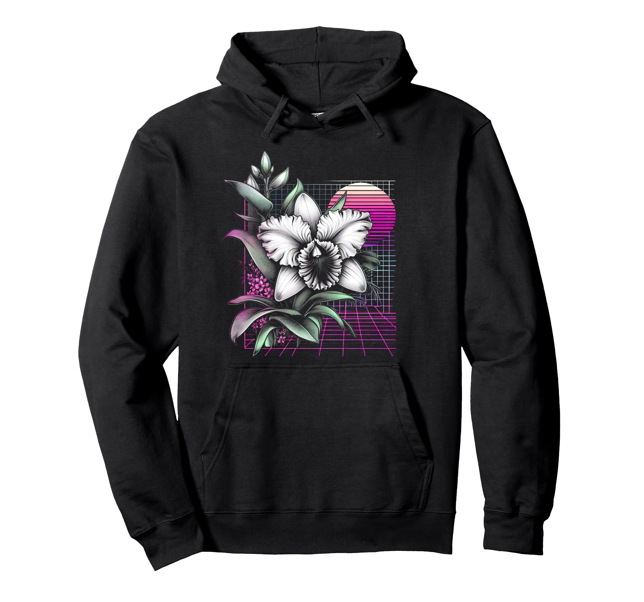 Cattleya Orchid Vaporwave Aesthetic 80S Hoodie - Unique Graphic Men Women - T-Shirt, Sweatshirt, Hoodie