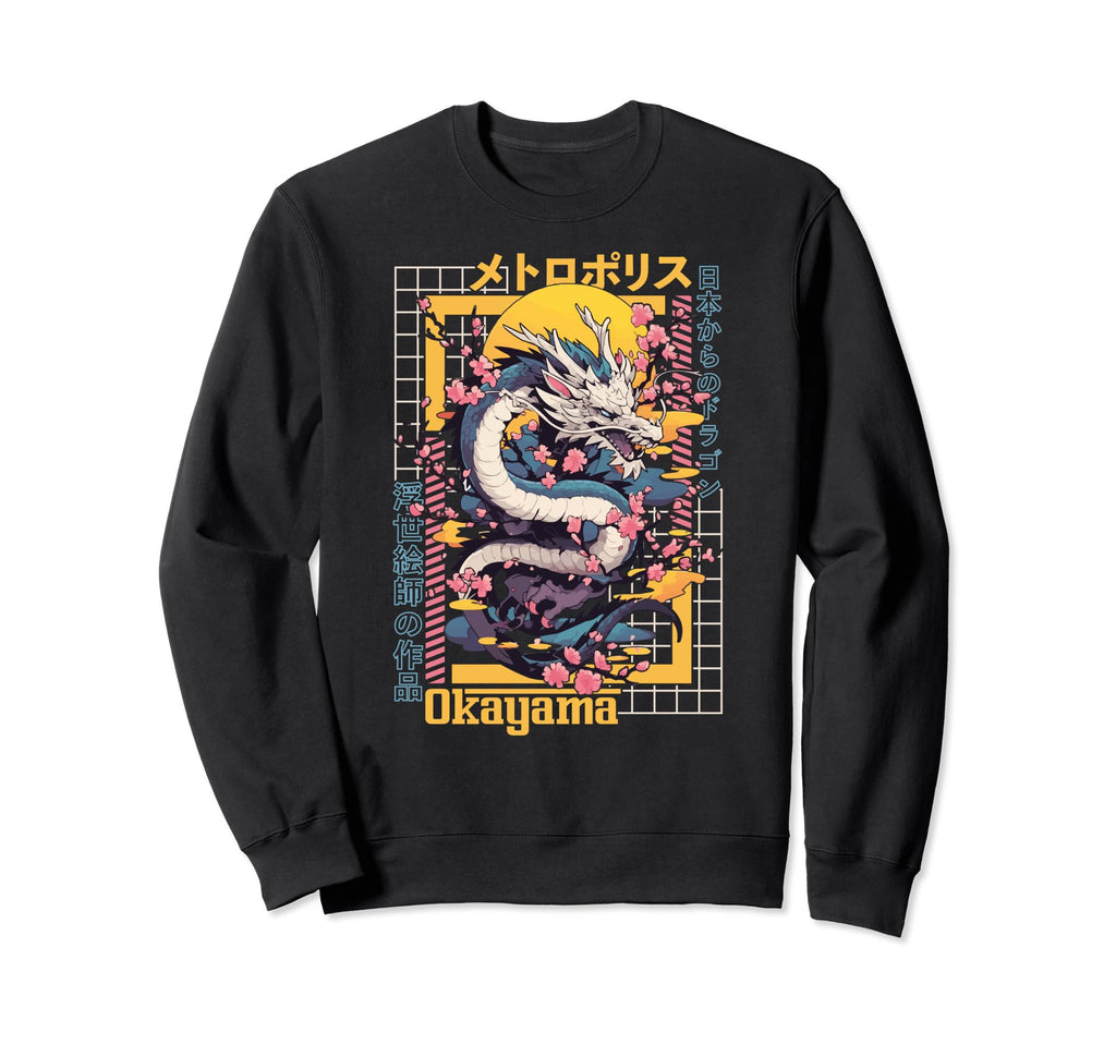 Okayama City Synthwave 80S Dragon Sweatshirt - Custom Art Print for Adults - T-Shirt, Sweatshirt, Hoodie