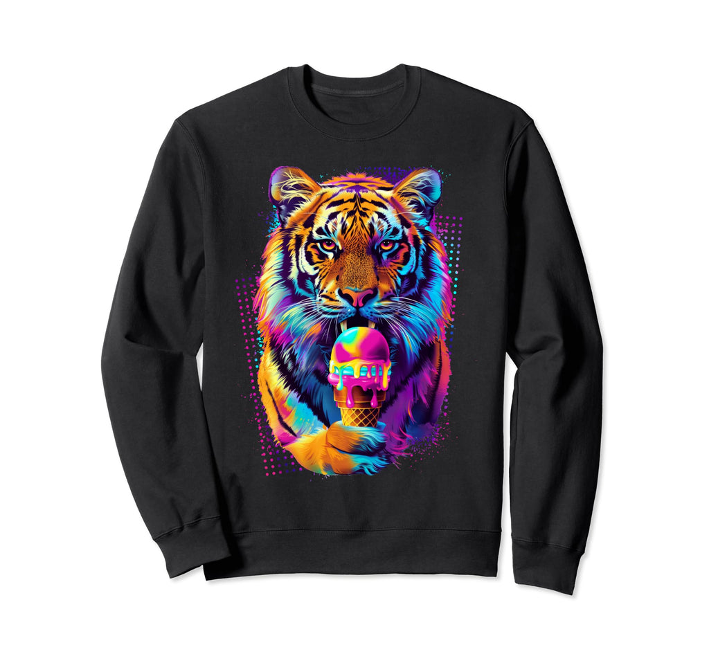 Fierce Tiger Ice Cream Cone 80S Outrun Sweatshirt - Novelty Apparel Unisex - T-Shirt, Sweatshirt, Hoodie