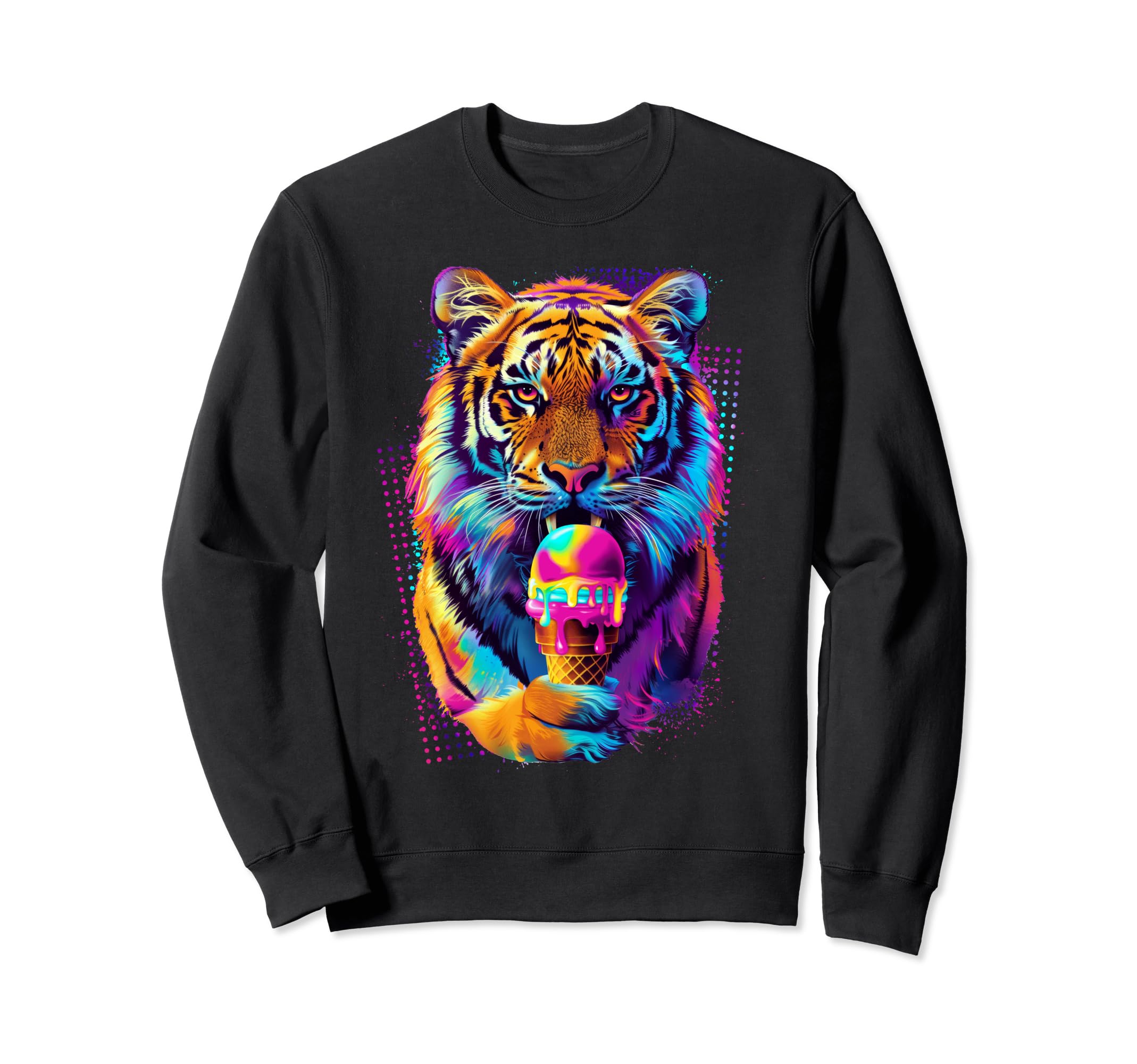 Fierce Tiger Ice Cream Cone 80S Outrun Sweatshirt - Novelty Apparel Unisex - T-Shirt, Sweatshirt, Hoodie