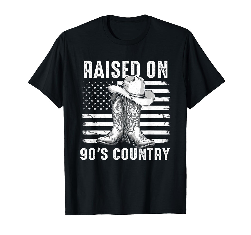 Raised 90S Country Music Cowboy Boots T-Shirt - Minimalist Print Men Women - T-Shirt, Sweatshirt, Hoodie