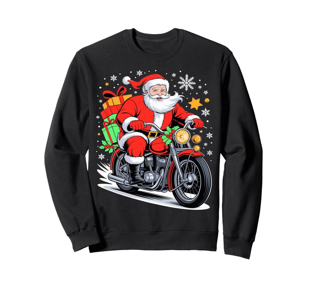 Merry Santa Riding Motorcycle Sweatshirt - Casual Everyday Wear Unisex - T-Shirt, Sweatshirt, Hoodie