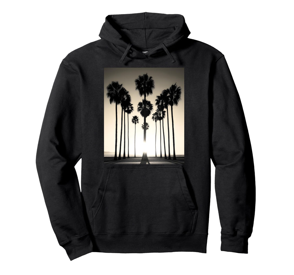 Black White Photo Palm Trees Sunset Hoodie - Graphic Print Men Women - T-Shirt, Sweatshirt, Hoodie