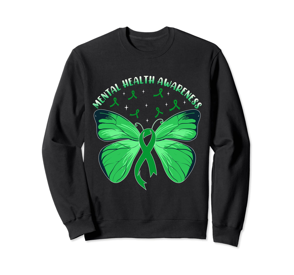 Butterfly Ribbon Mental Health Sweatshirt - Aesthetic Graphic for Adults - T-Shirt, Sweatshirt, Hoodie