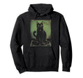 Black Cat Sitting Vinyl Record Player Hoodie - Custom Art Print for Adults - T-Shirt, Sweatshirt, Hoodie