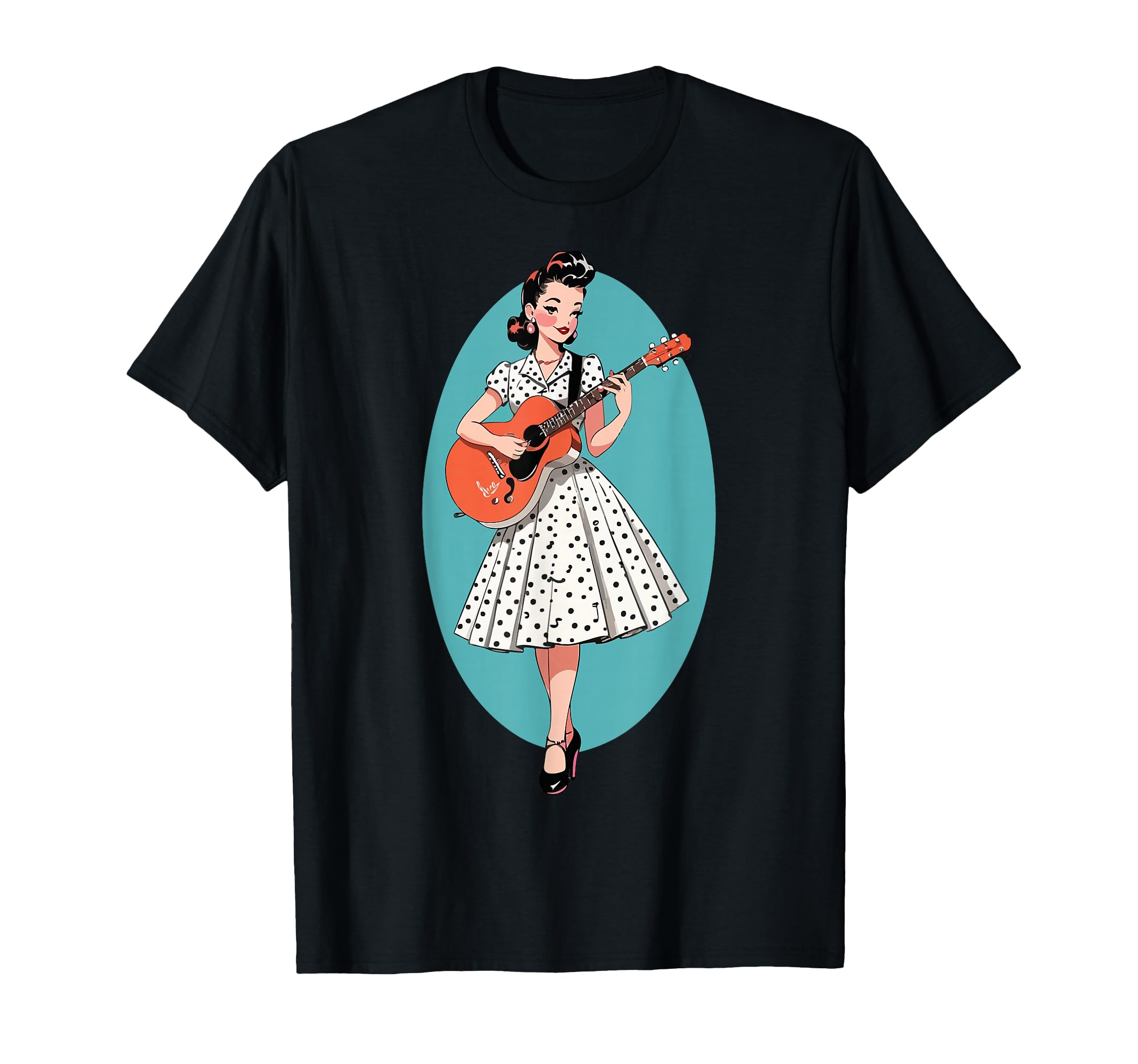 Pinup Playing Guitar Music Art Teal T-Shirt - Novelty Apparel Men Women - T-Shirt, Sweatshirt, Hoodie