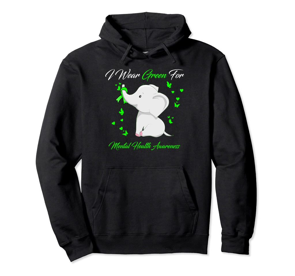 Elephant I Wear Green Mental Health Hoodie - Aesthetic Graphic Men Women - T-Shirt, Sweatshirt, Hoodie