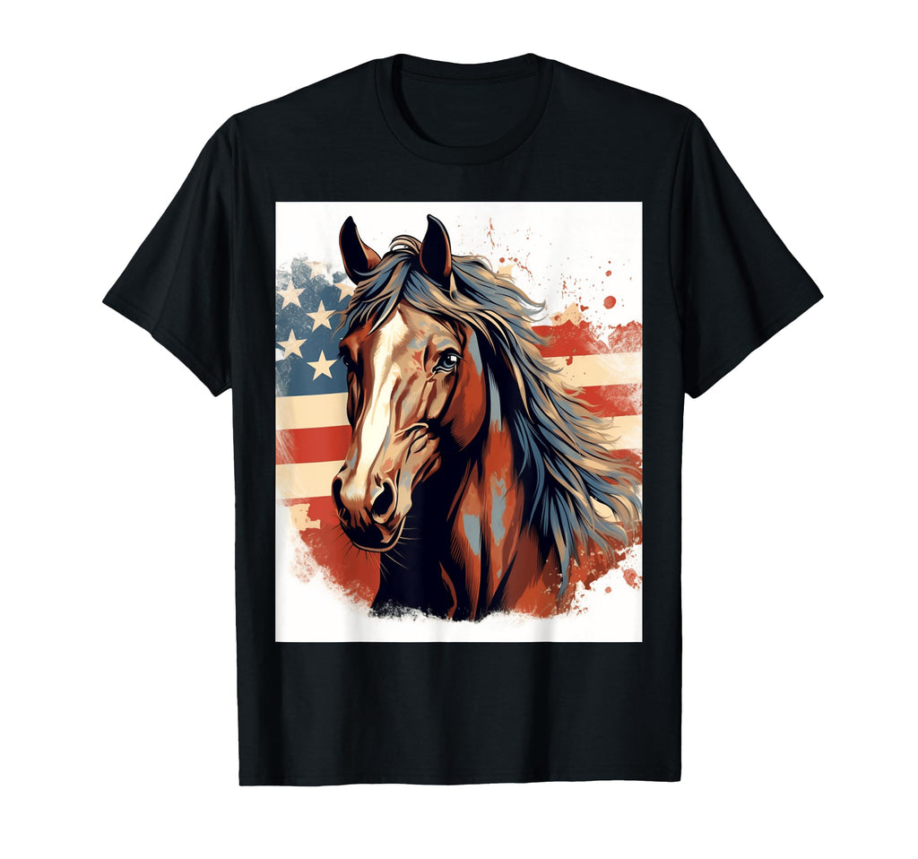 Patriotic Horse American Flag Horseback T-Shirt - Trendy Graphic Unisex - T-Shirt, Sweatshirt, Hoodie