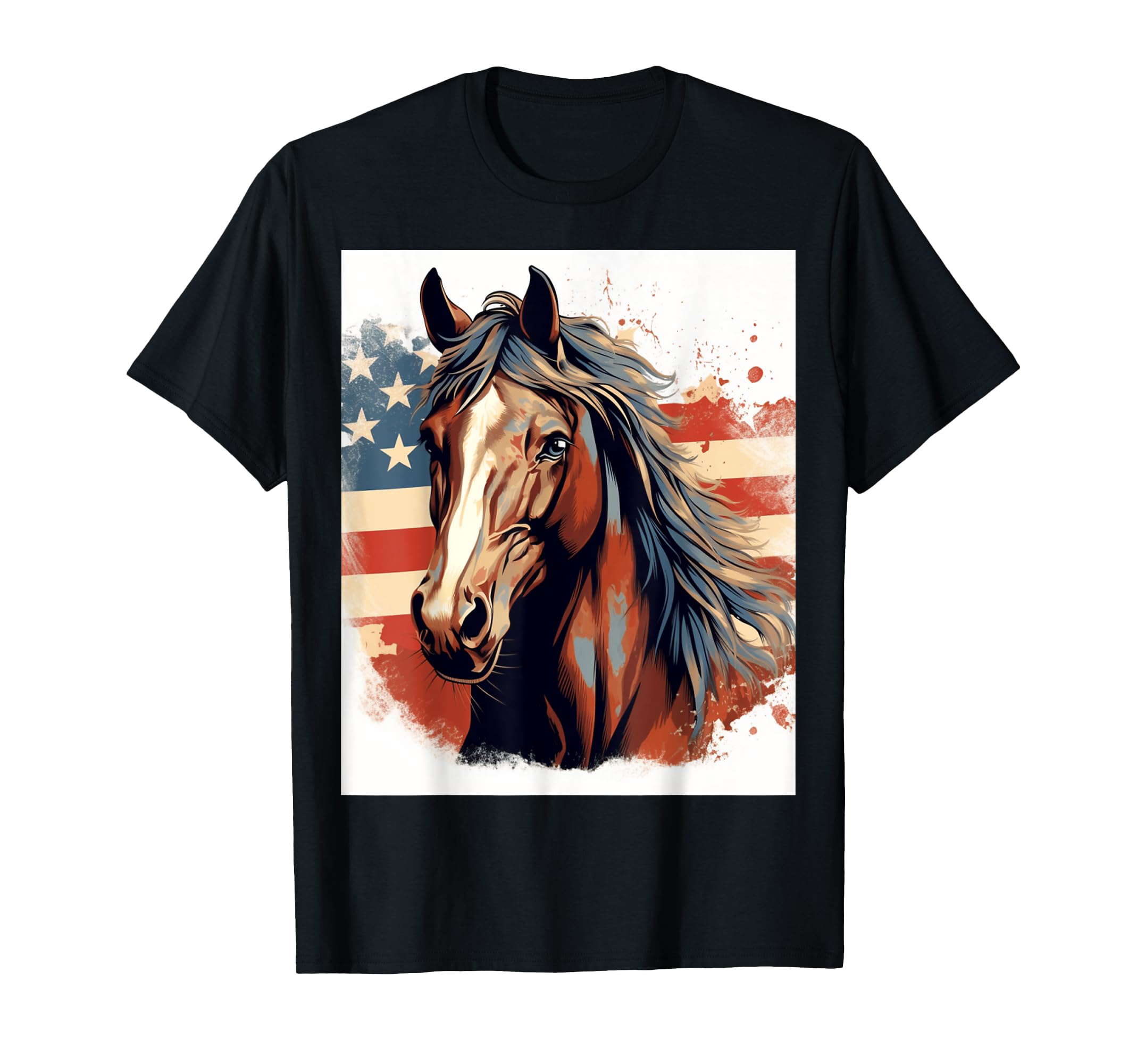 Patriotic Horse American Flag Horseback T-Shirt - Trendy Graphic Unisex - T-Shirt, Sweatshirt, Hoodie