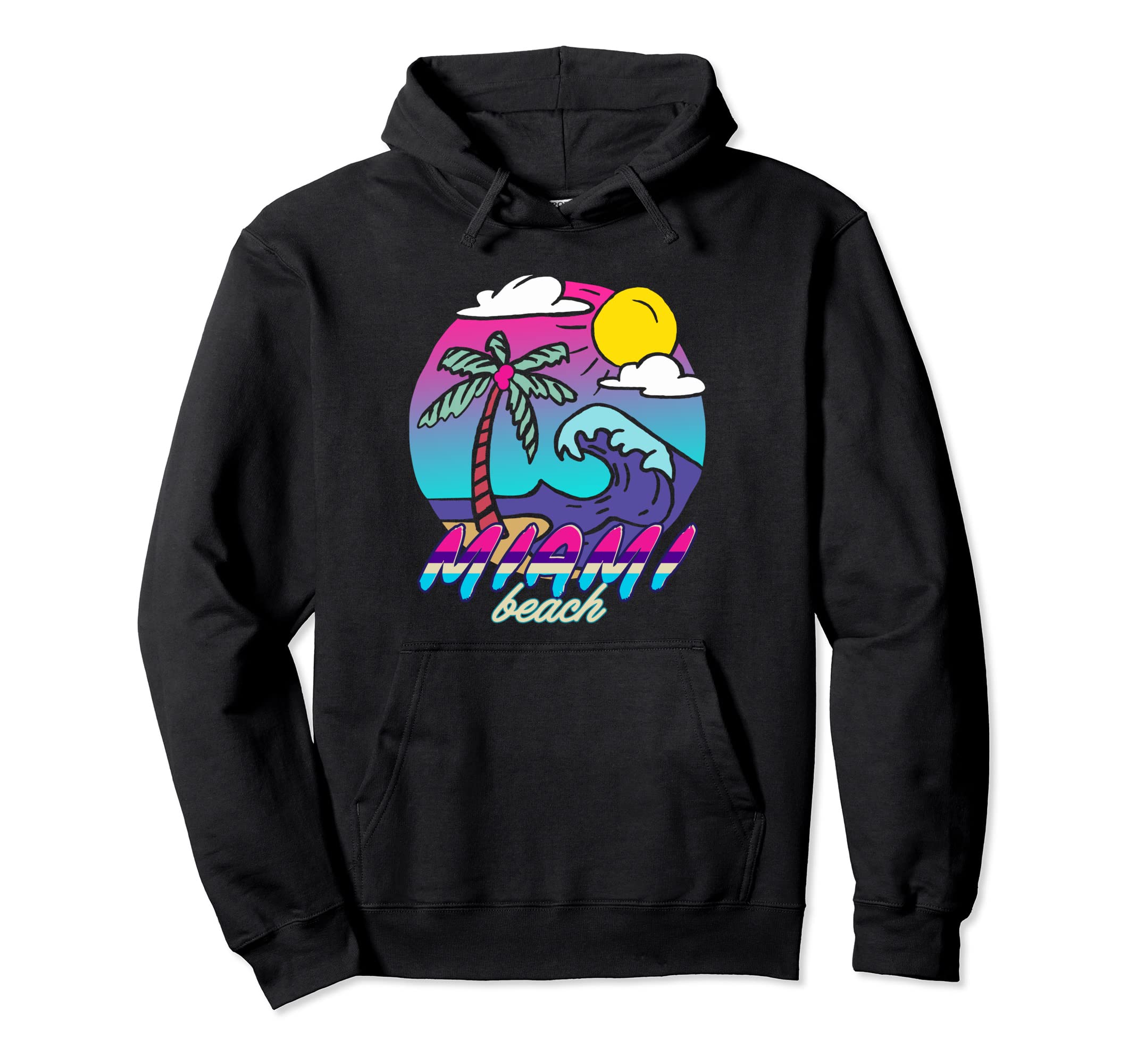 Miami Beach 80S Aesthetic Vaporwave Hoodie - Novelty Apparel for Adults - T-Shirt, Sweatshirt, Hoodie