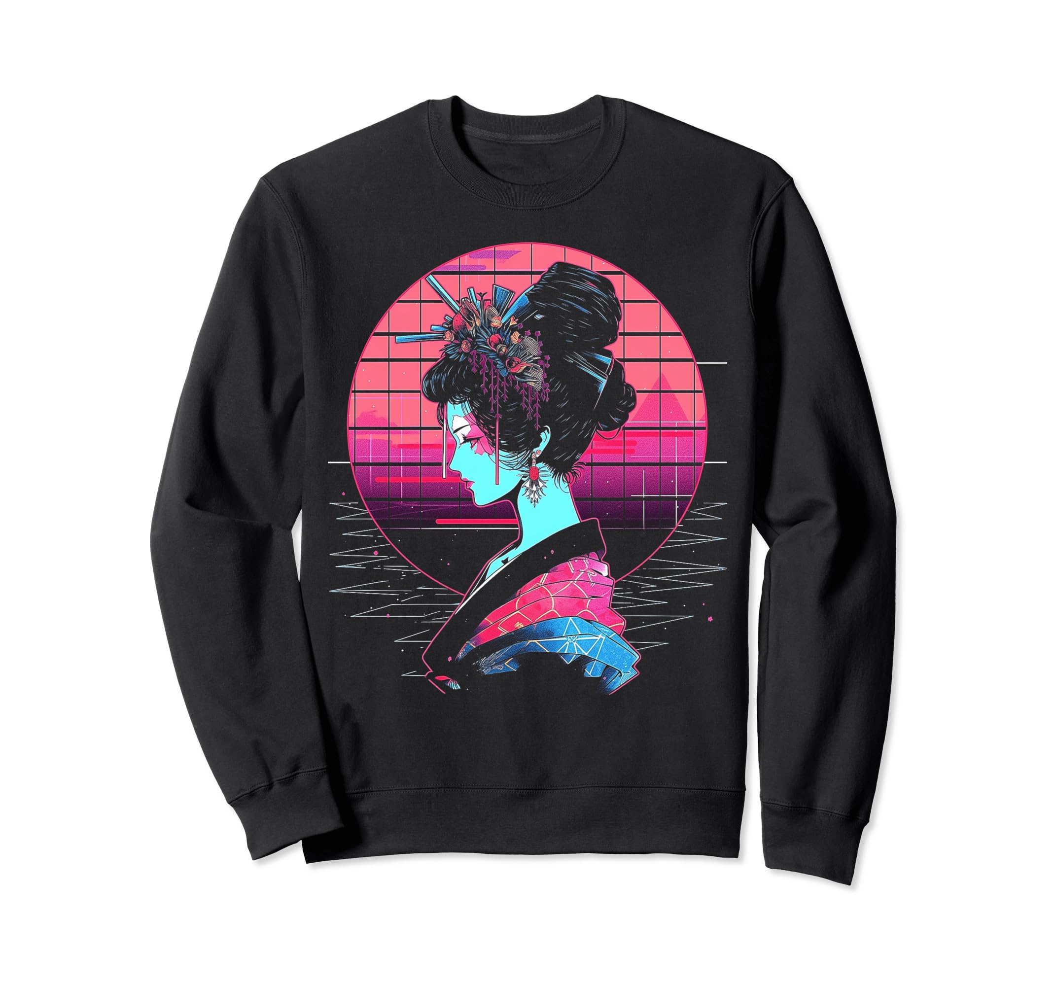 Vaporwave Geisha 80S Synthwave 32 Sweatshirt - Custom Art Print Unisex - T-Shirt, Sweatshirt, Hoodie