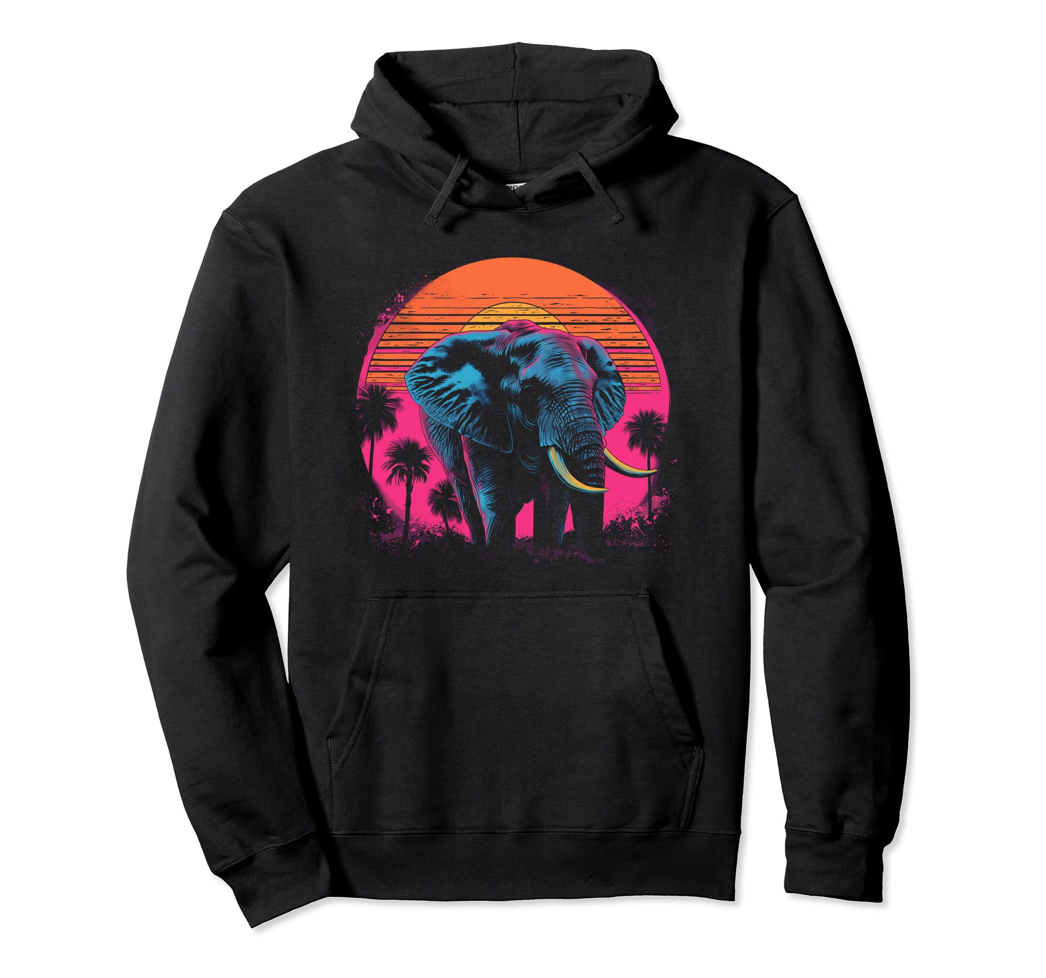 Elephant Vaporwave Aesthetic Synthwave Hoodie - Custom Art Print Men Women - T-Shirt, Sweatshirt, Hoodie