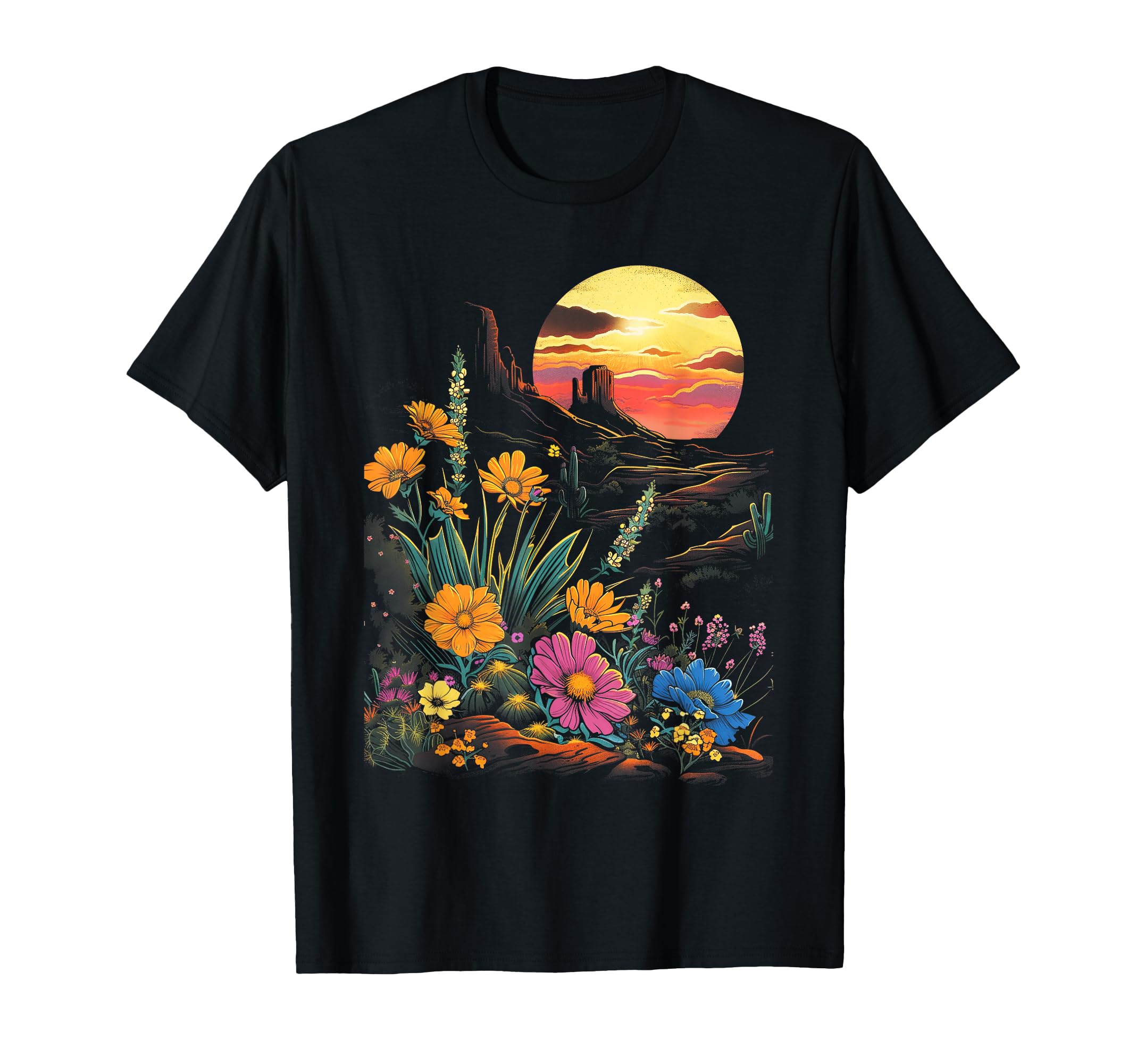 Sunset Western Boho Desert Wildflowers T-Shirt - Novelty Apparel Men Women - T-Shirt, Sweatshirt, Hoodie