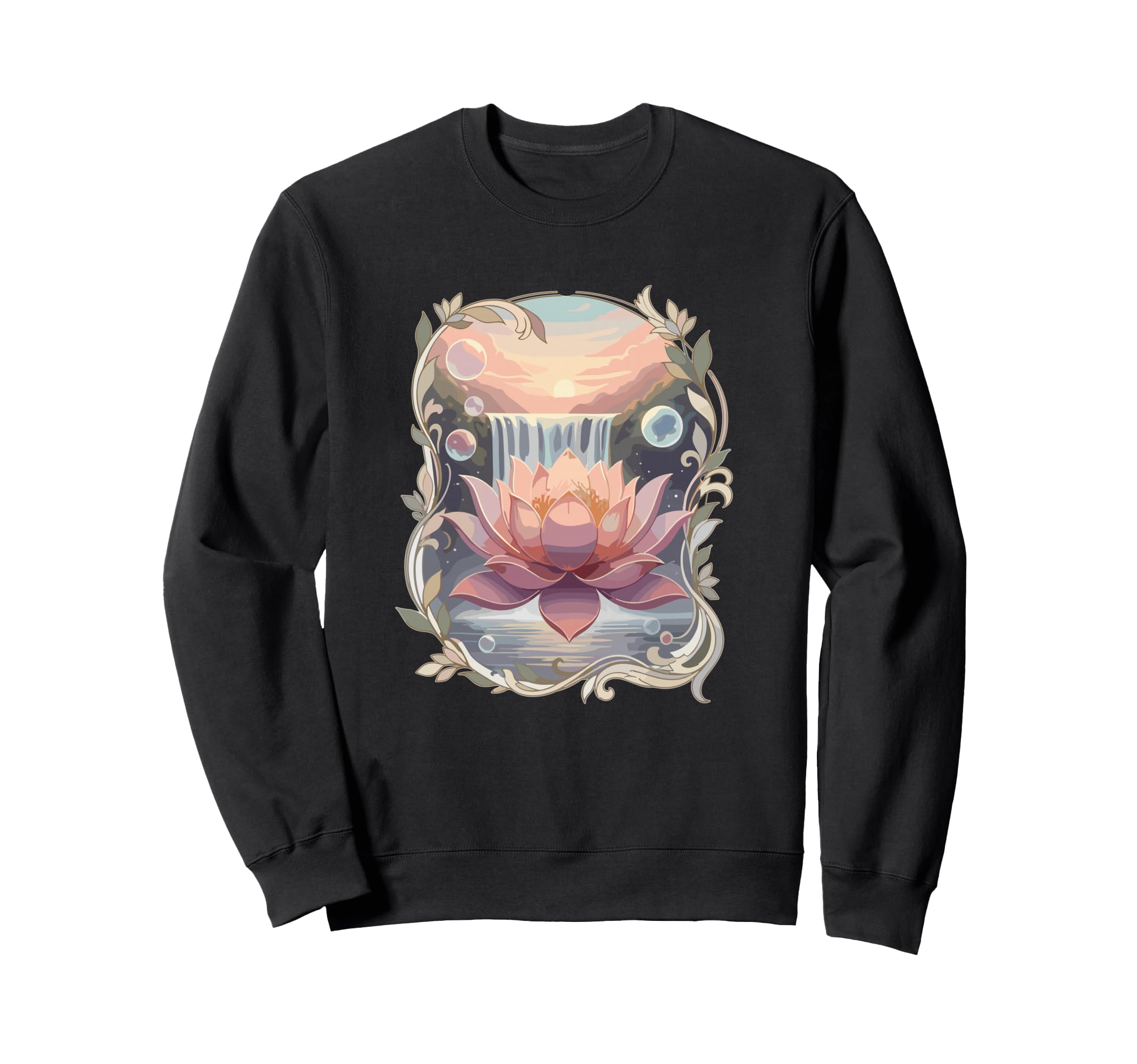 Waterfall Lotus Flower Zen Yoga Sweatshirt - Casual Everyday Wear Unisex - T-Shirt, Sweatshirt, Hoodie