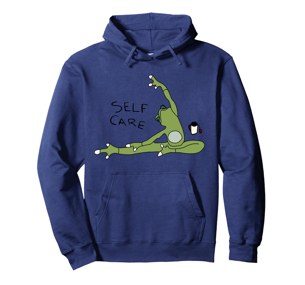 Self Care Frog Doing Yoga Tea Hoodie - Novelty Apparel Men Women - T-Shirt, Sweatshirt, Hoodie