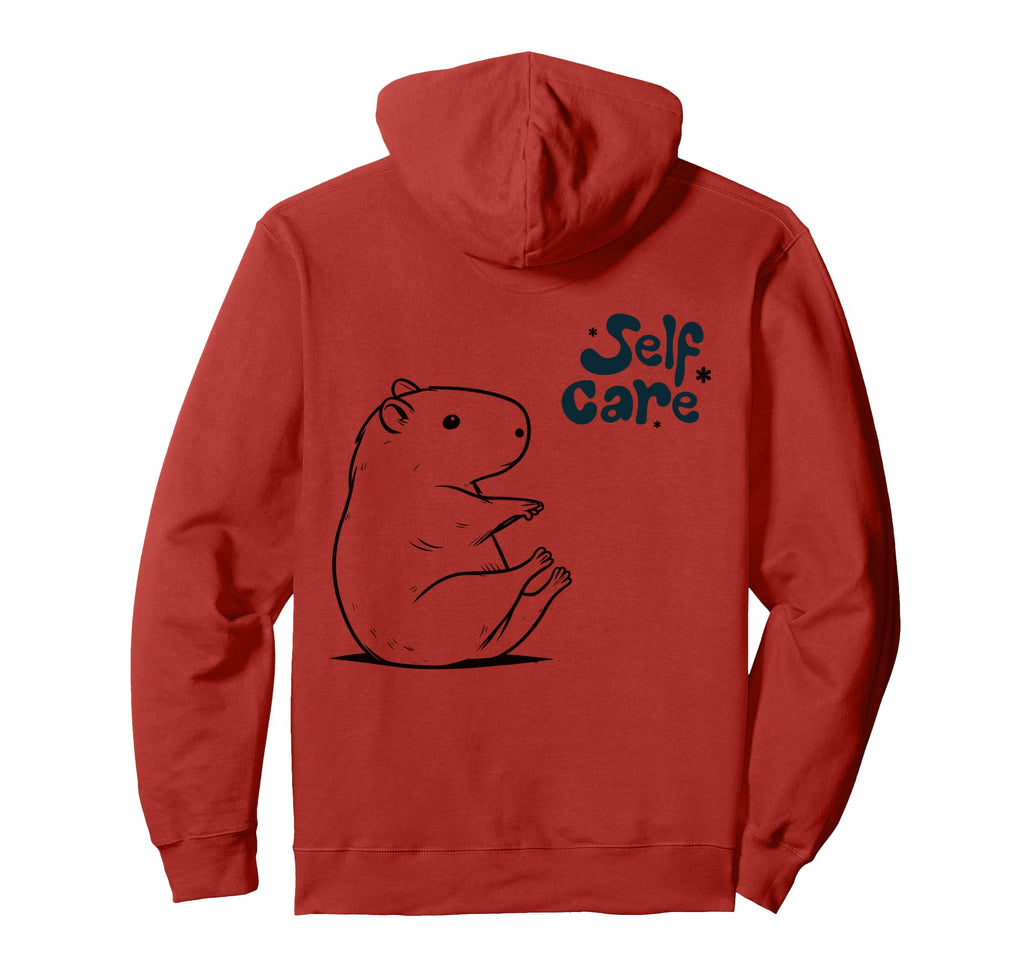 Self Care Sitting Capybara Lover Art Back Hoodie - Graphic Print Unisex - T-Shirt, Sweatshirt, Hoodie