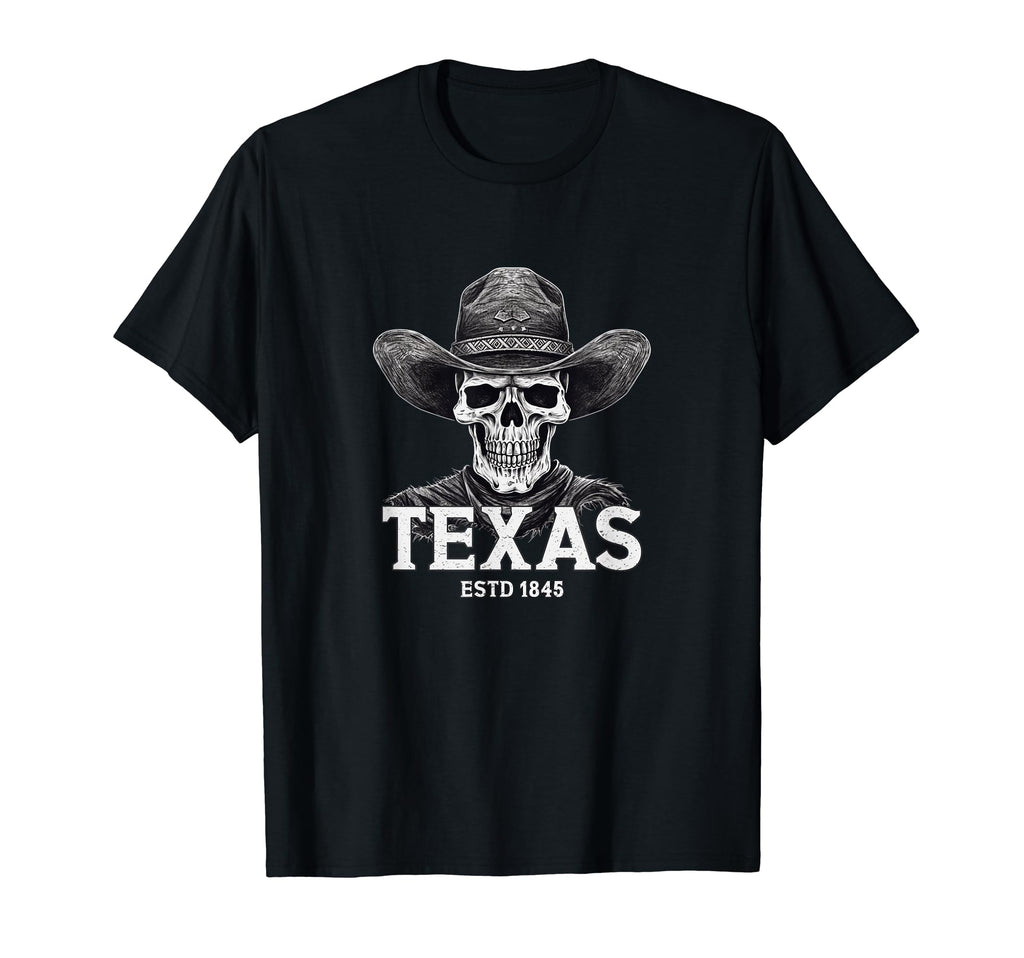 Texas 1845 Skull Cowboy Western Ranch T-Shirt - Minimalist Print Unisex - T-Shirt, Sweatshirt, Hoodie