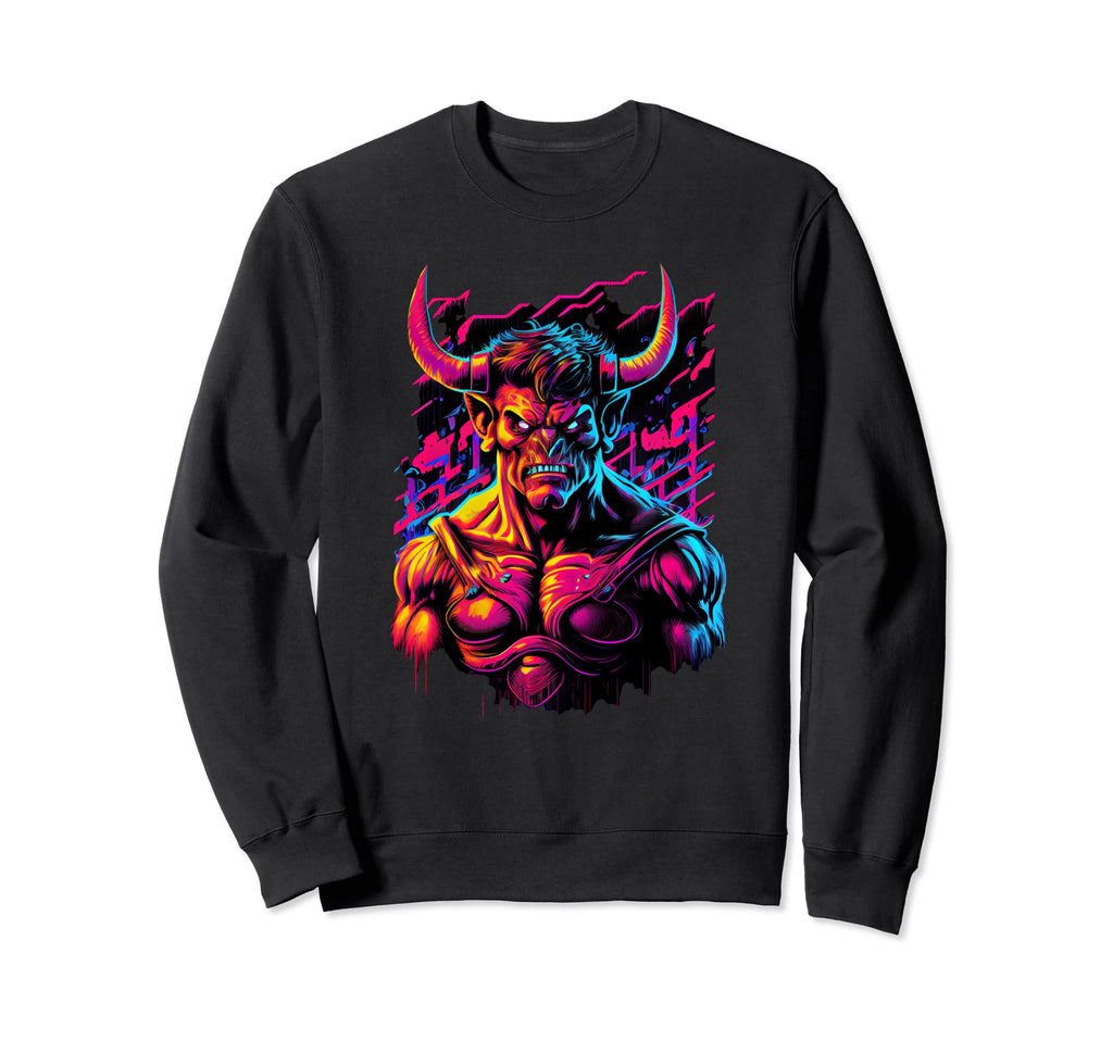 Synthwave Retrowave Minotaur Sweatshirt - Unique Graphic Men Women - T-Shirt, Sweatshirt, Hoodie