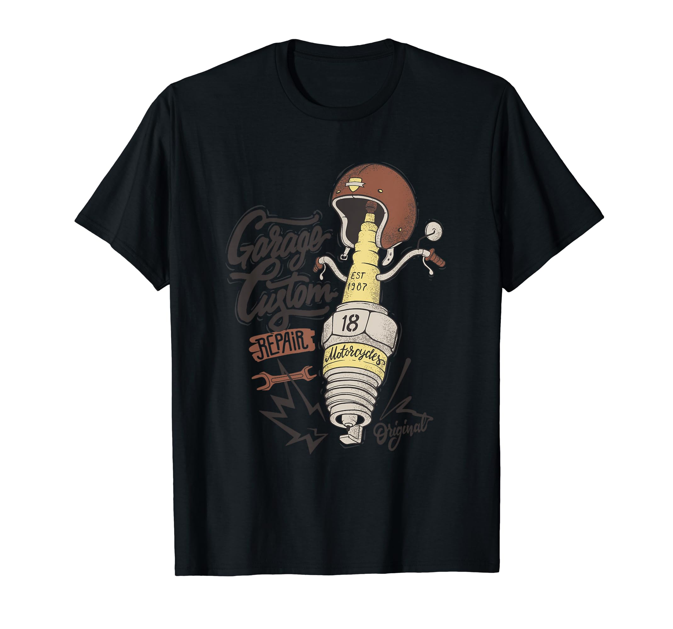 Garage Custom Repair Motorcycle Spark Plug T-Shirt - Graphic Print Unisex - T-Shirt, Sweatshirt, Hoodie