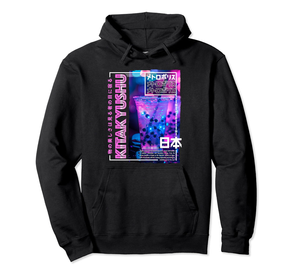 Kitakyushu City 80S Synthwave Boba Hoodie - Casual Everyday Wear Unisex - T-Shirt, Sweatshirt, Hoodie