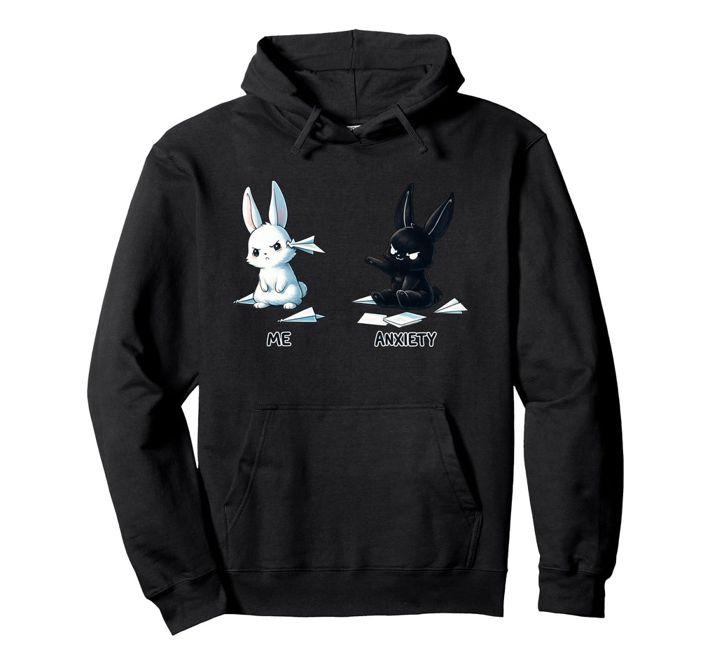 Anxiety Bunny Meme Mental Health Hoodie - Custom Art Print for Adults - T-Shirt, Sweatshirt, Hoodie