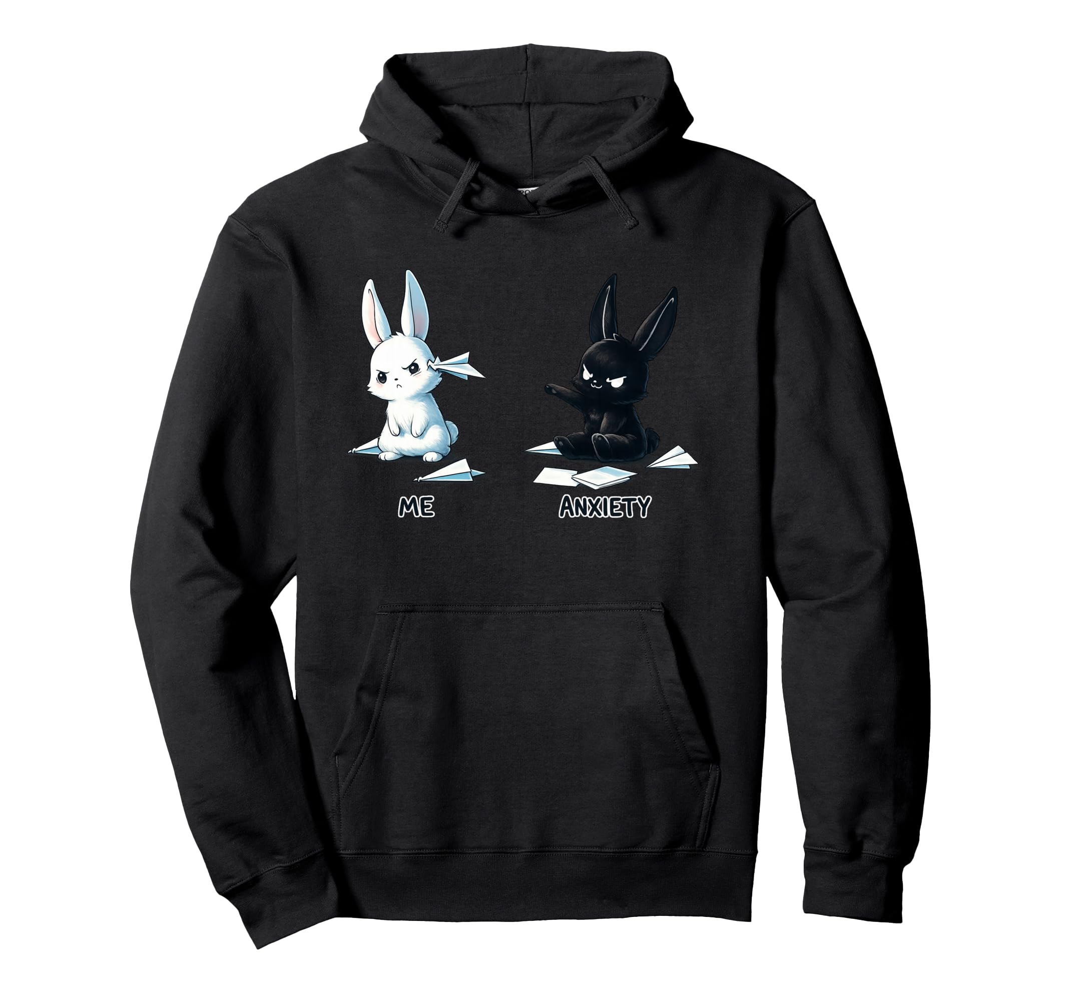 Anxiety Bunny Meme Mental Health Hoodie - Custom Art Print for Adults - T-Shirt, Sweatshirt, Hoodie