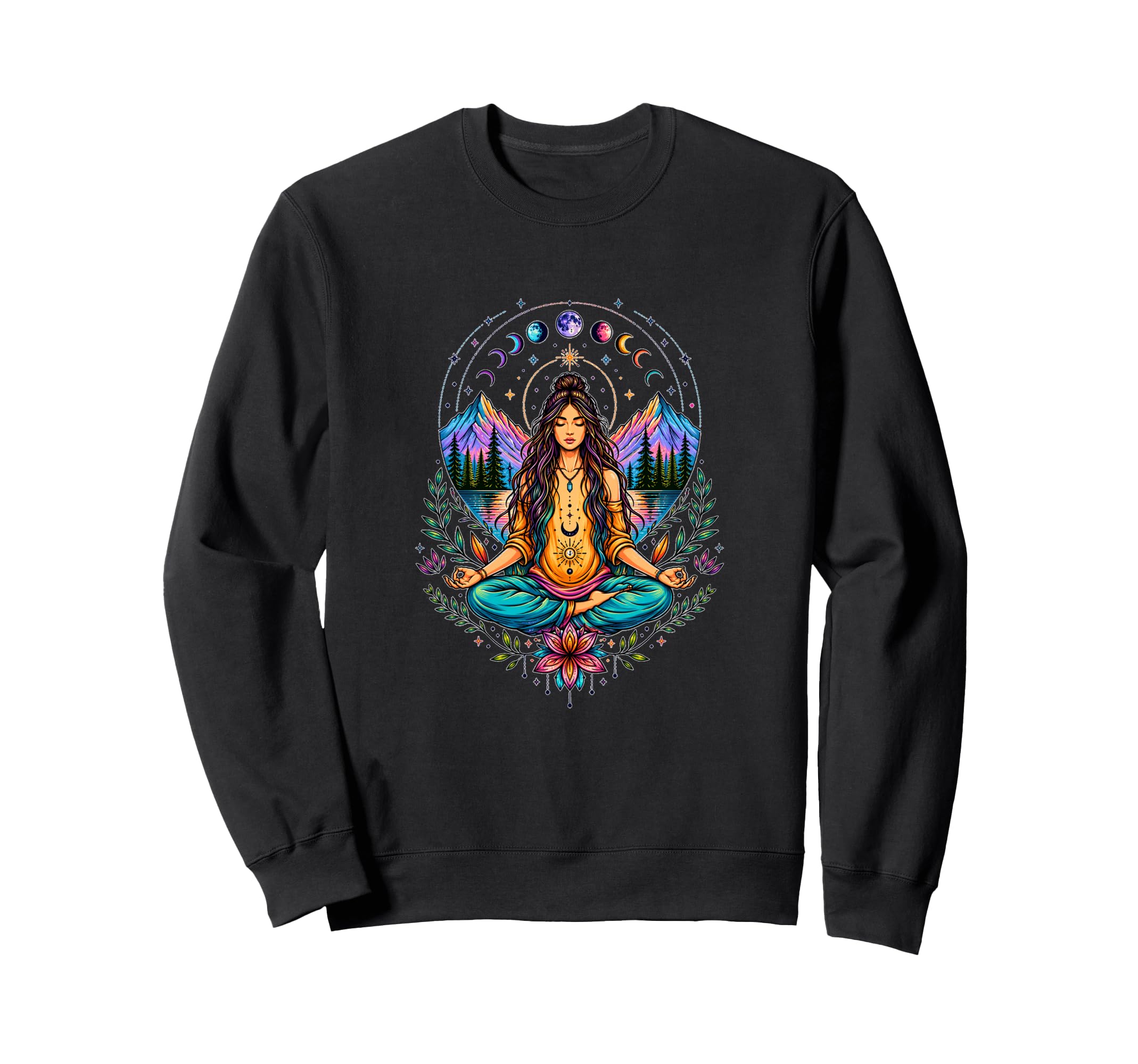 Boho Moon Phases Meditation Sweatshirt - Casual Everyday Wear for Adults - T-Shirt, Sweatshirt, Hoodie