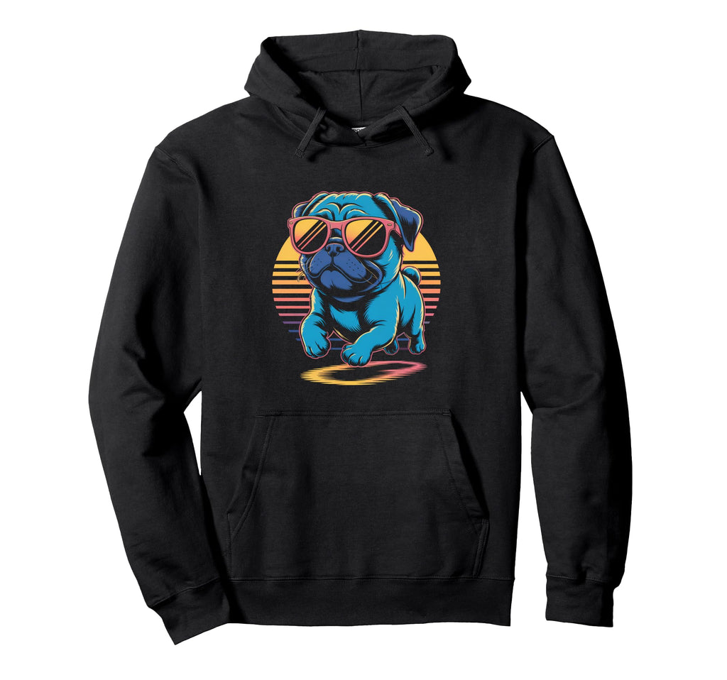 Pug Dog Sunglasses Vaporwave 80S Hoodie - Fun Novelty Design for Adults - T-Shirt, Sweatshirt, Hoodie