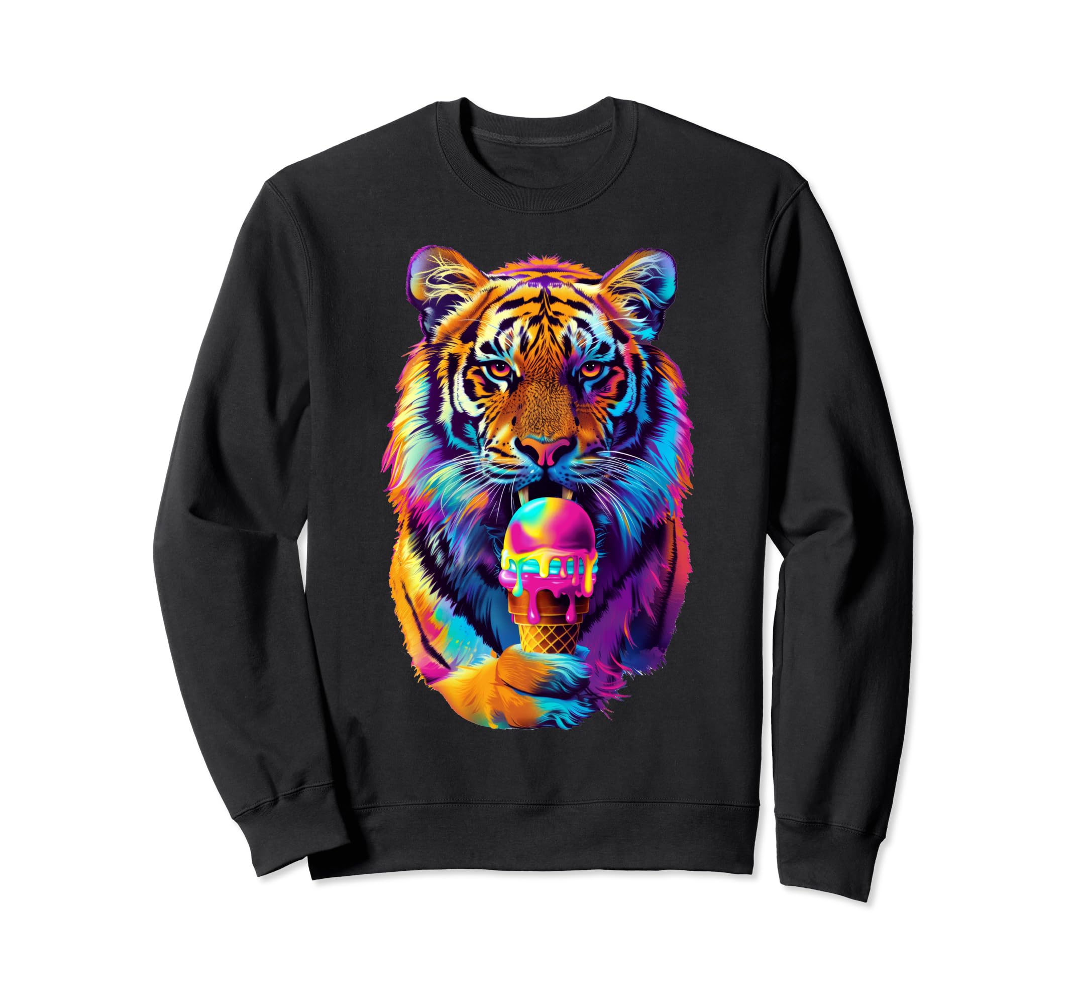 Fierce Tiger Ice Cream Cone 80S Sweatshirt - Trendy Graphic for Adults - T-Shirt, Sweatshirt, Hoodie