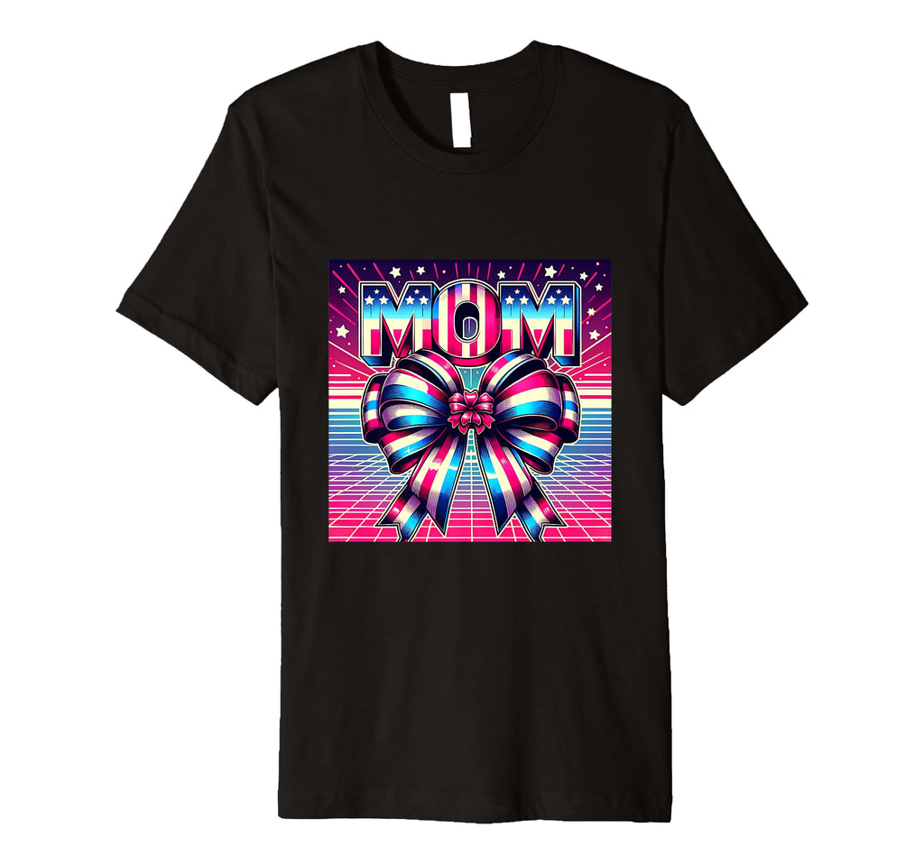 Synthwave Mom 80S Star Spangled Bow T-Shirt - Minimalist Print for Adults - T-Shirt, Sweatshirt, Hoodie